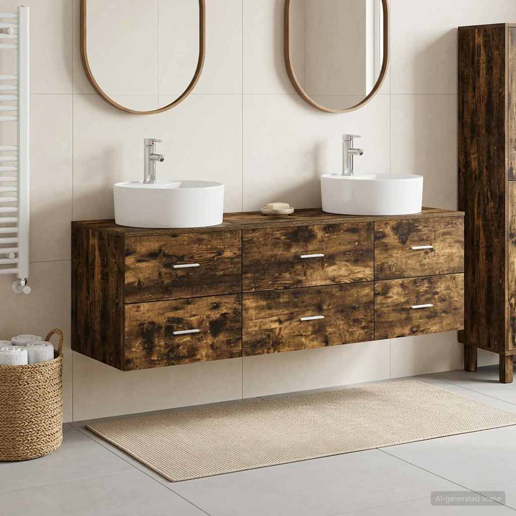 Set ormarića za kupaonicu 3 kom. Dimljeni hrast Smeđa 62,5 x 44,5 x 50 cm