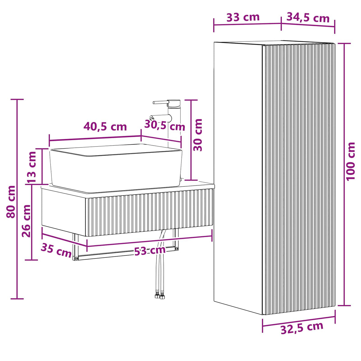 Set namještaja za kupaonicu 2 kom. Siva Sonoma 33 x 34,5 x 100 cm