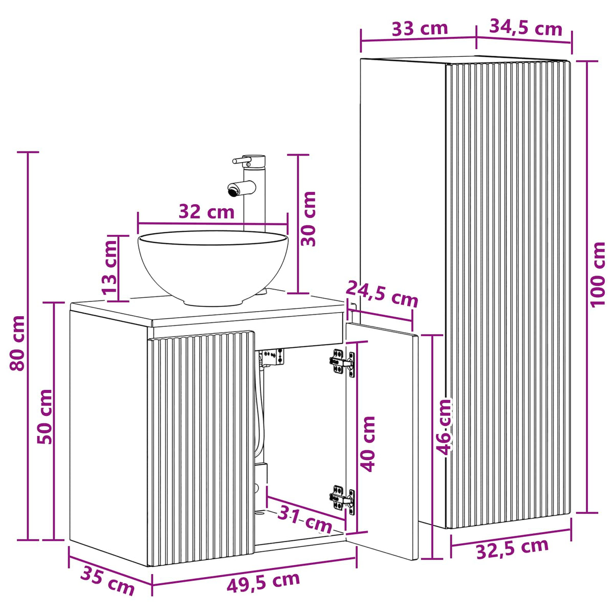Set namještaja za kupaonicu 2 kom. Betonska siva 33 x 34,5 x 100 cm