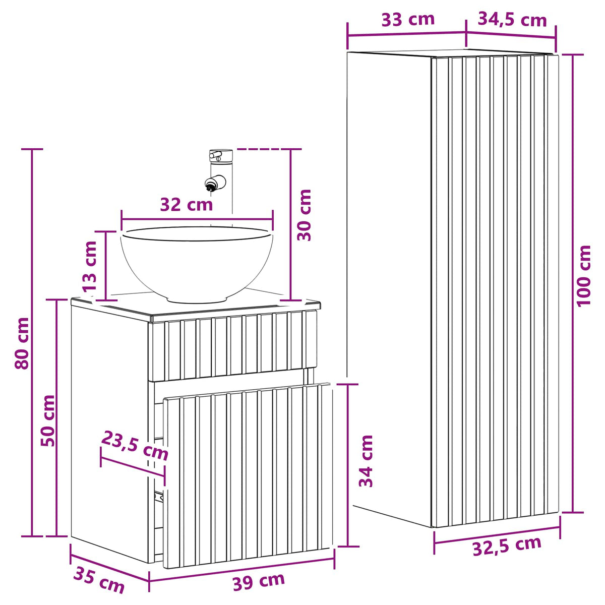 Set namještaja za kupaonicu 2 kom. Betonska siva 33 x 34.5 x 100 cm