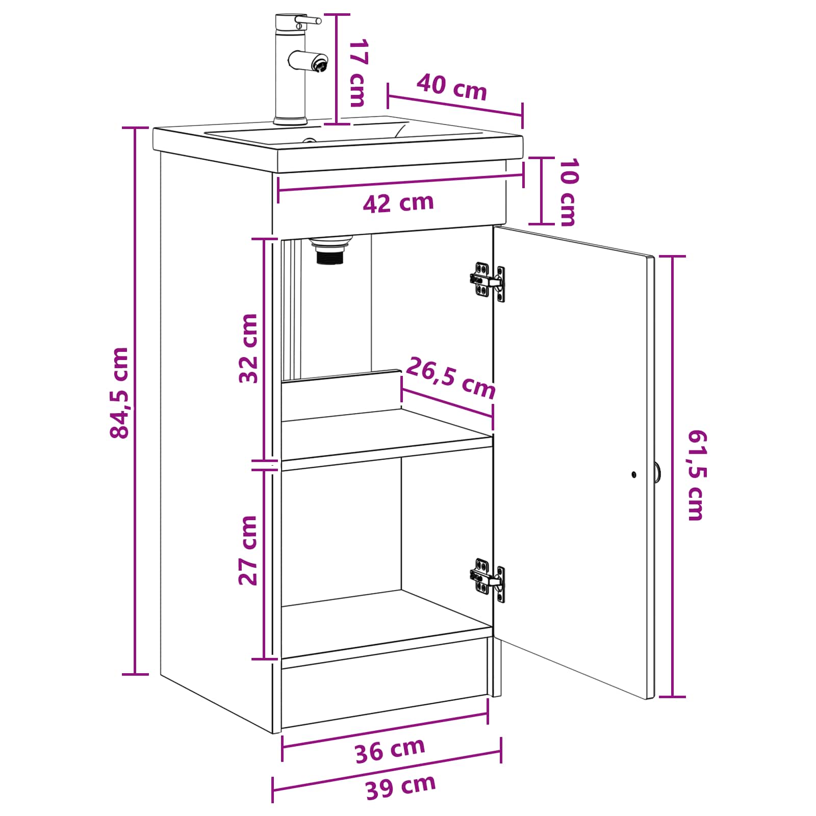 Kupaonski umivaonik s sudoperom Betonska siva 42 x 40 x 84,5 cm