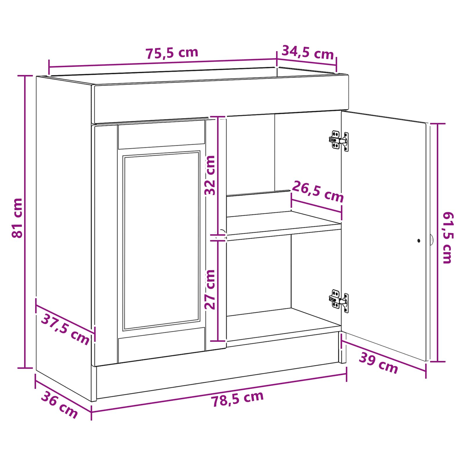Ormarić ispod umivaonika Betonska siva 78,5 x 37,5 x 81 cm