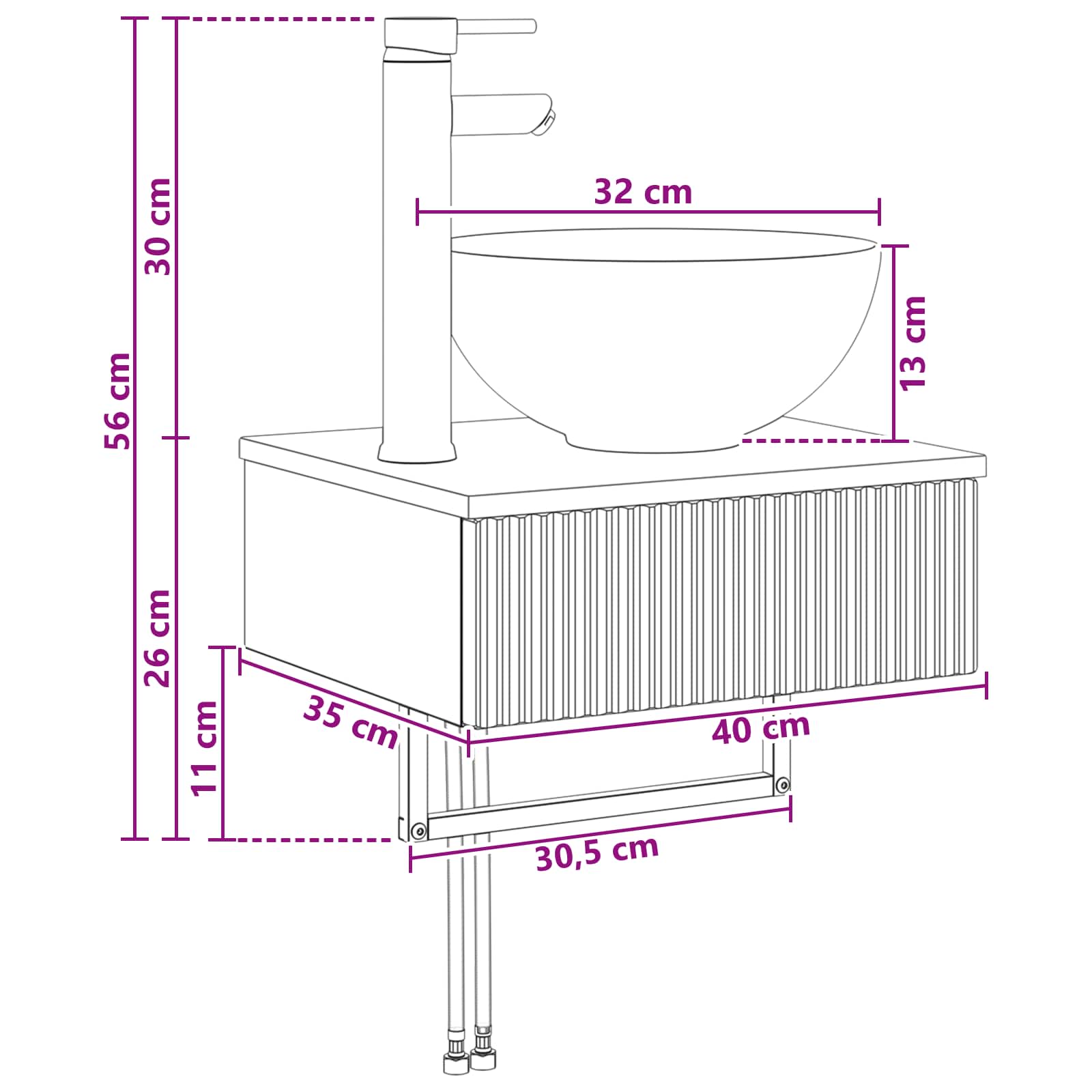 Zidni sudoper Bijela 40 x 35 x 39 cm Konstruirano drvo