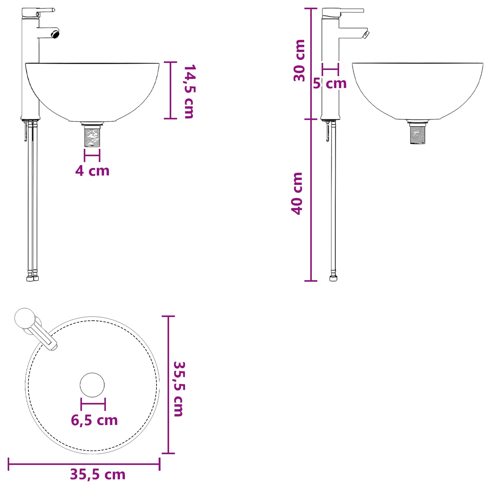 Umivaonik za kupaonicu Mat Crna 35,5 x 35,5 x 14,5 cm Metal