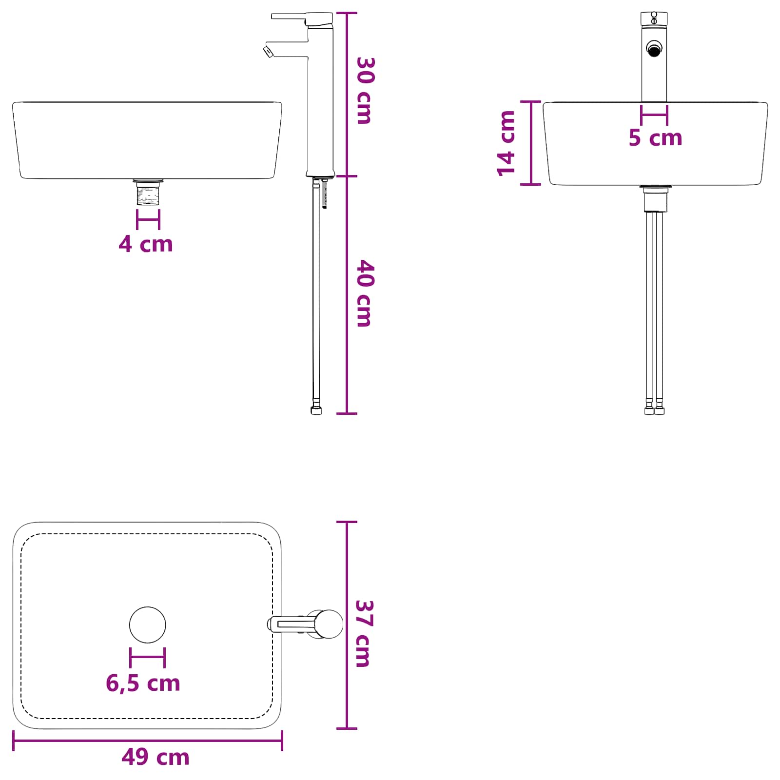 Umivaonik za kupaonicu Mat Crna 49 x 37 x 14 cm Metal