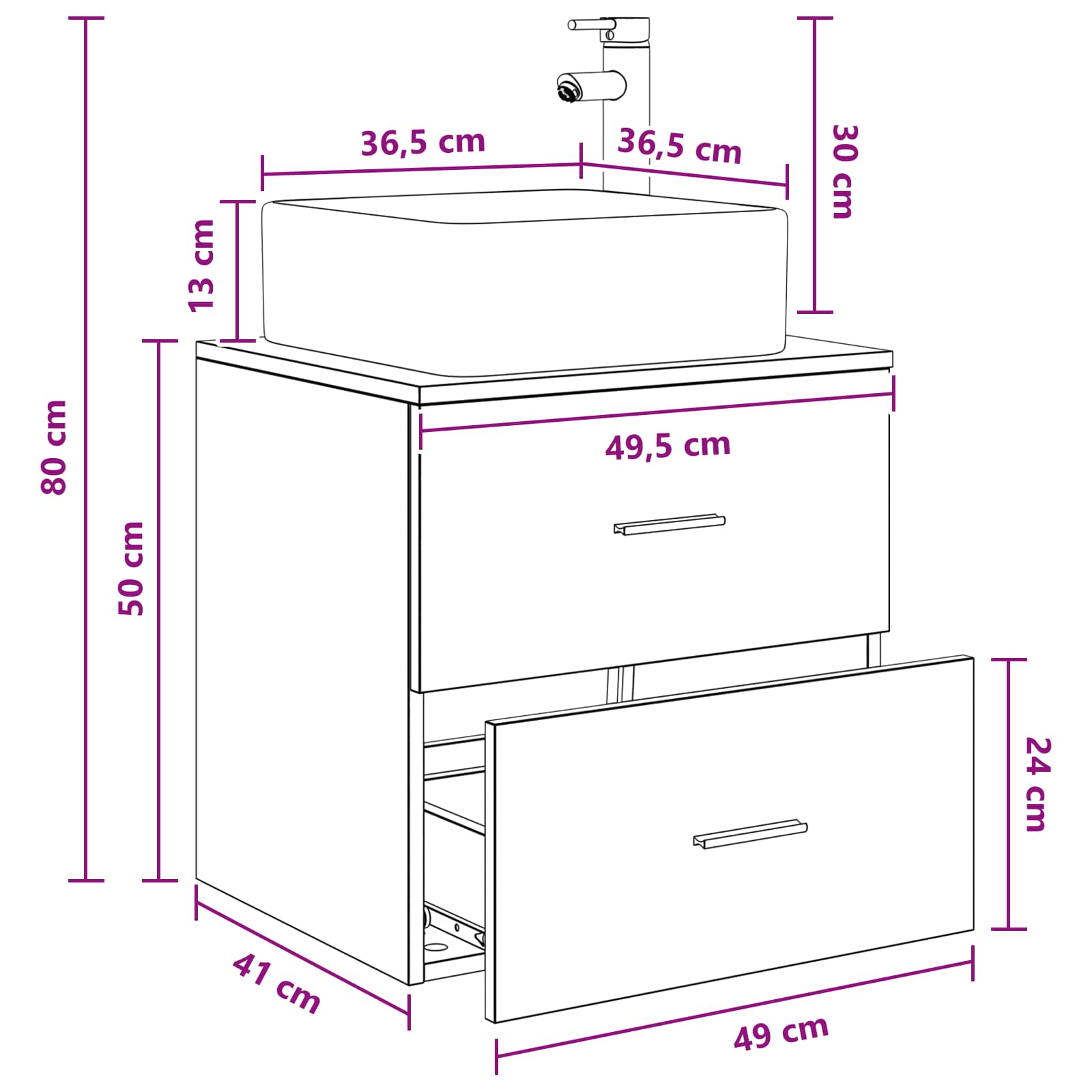 Umivaonik s policom Hrast sonoma 49,5 x 41 x 63 cm