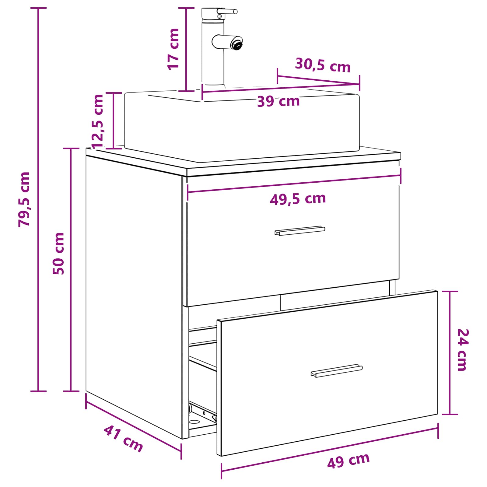 Umivaonik s policom Dimljeni hrast 49,5 x 41 x 62,5 cm