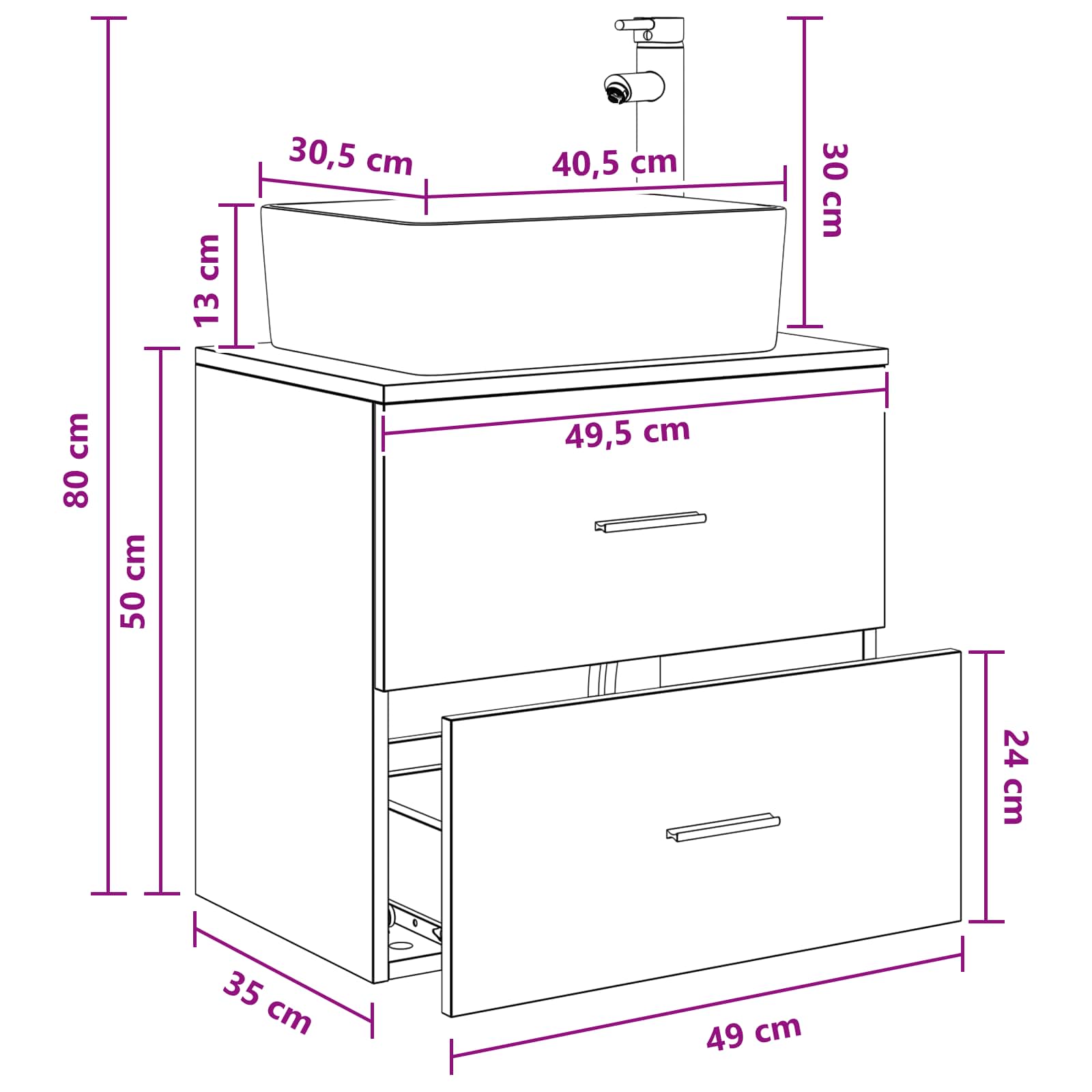 Umivaonik s policom Staro drvo 53 x 34,5 x 63 cm