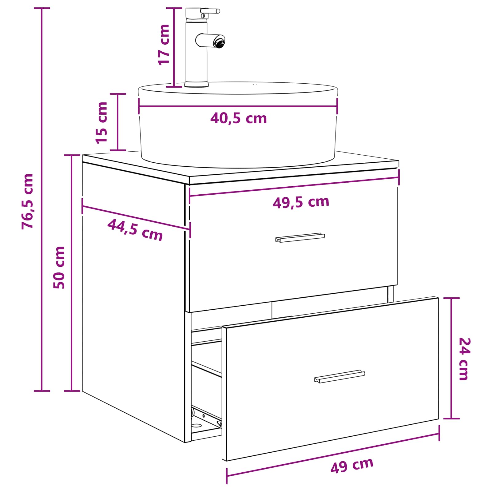 Umivaonik s policom Crni hrast 49,5 x 44,5 x 65 cm