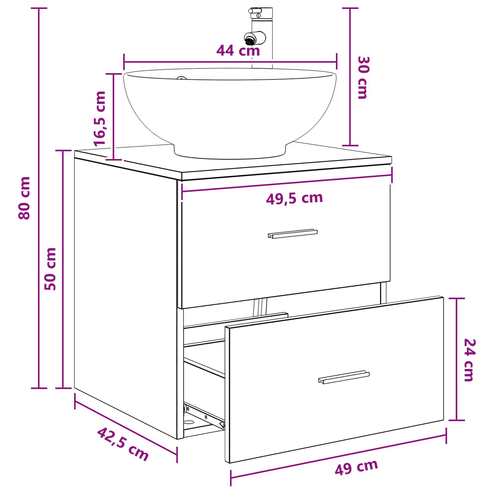 Umivaonik s policom Dimljeni hrast 49,5 x 44,5 x 66,5 cm