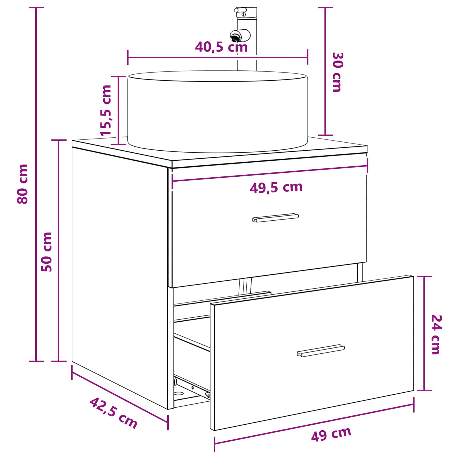 Umivaonik s policom Siva Sonoma 49,5 x 44,5 x 65,5 cm