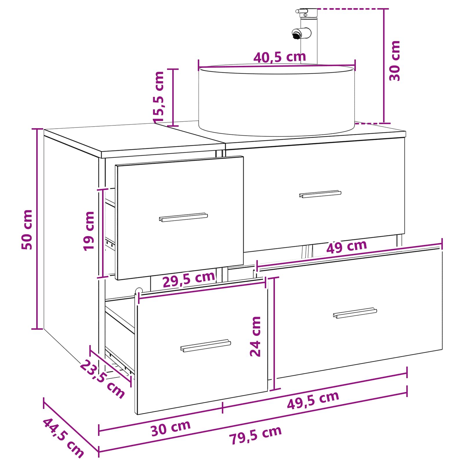 Umivaonik s policom Hrast artisan 49,5 x 44,5 x 65,5 cm