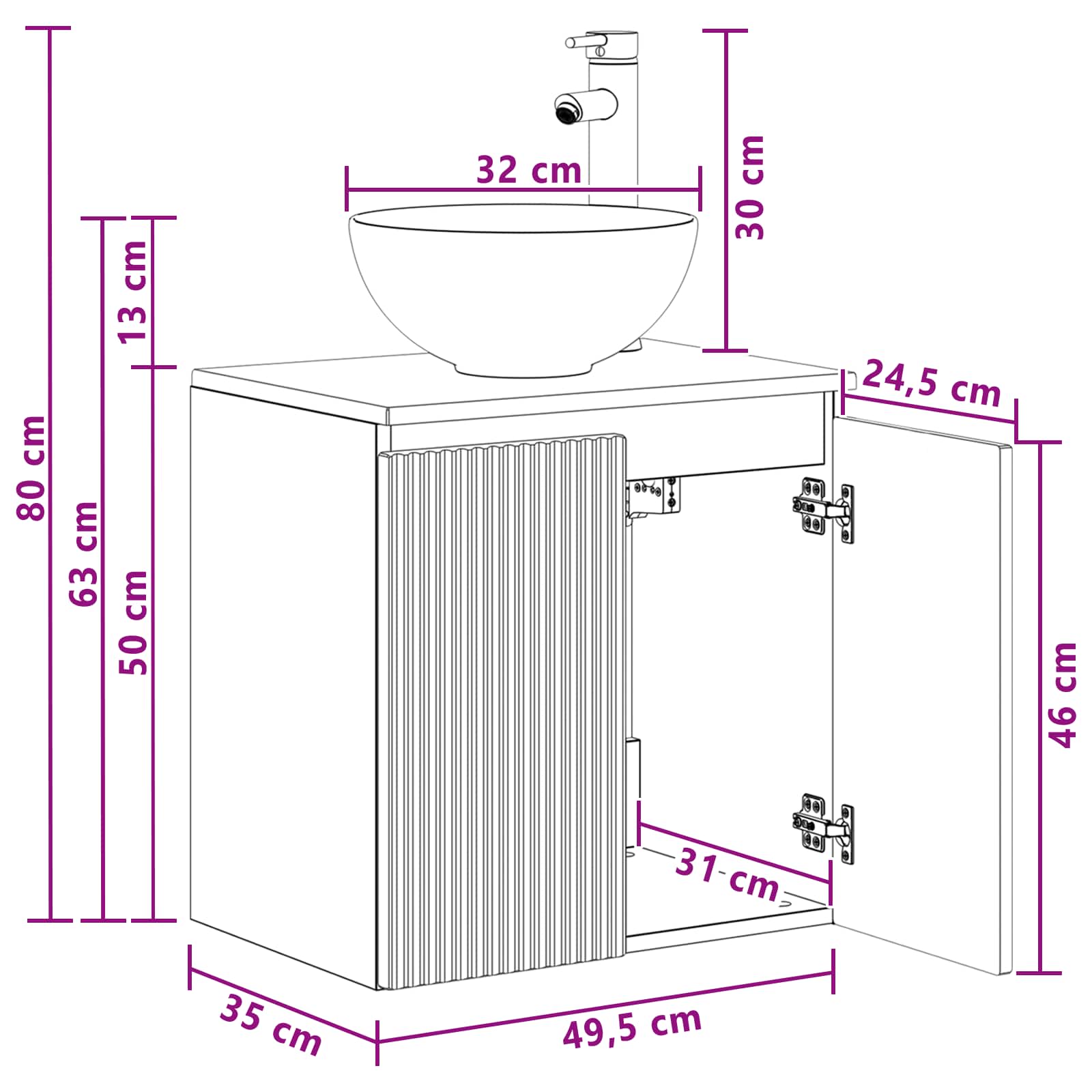 Umivaonik s policom Siva Sonoma 49,5 x 35 x 63 cm