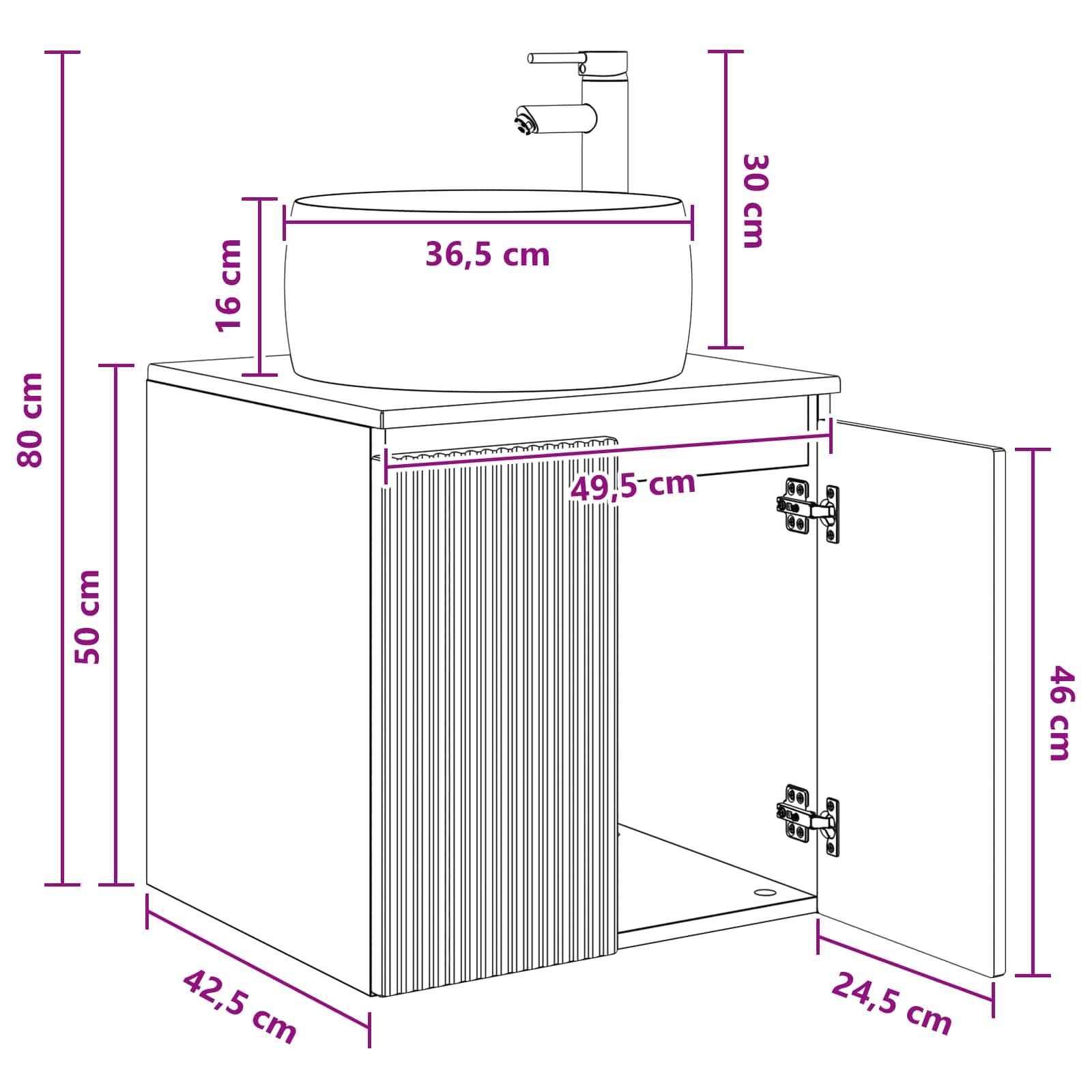 Umivaonik s policom Staro drvo 49,5 x 44,5 x 66 cm