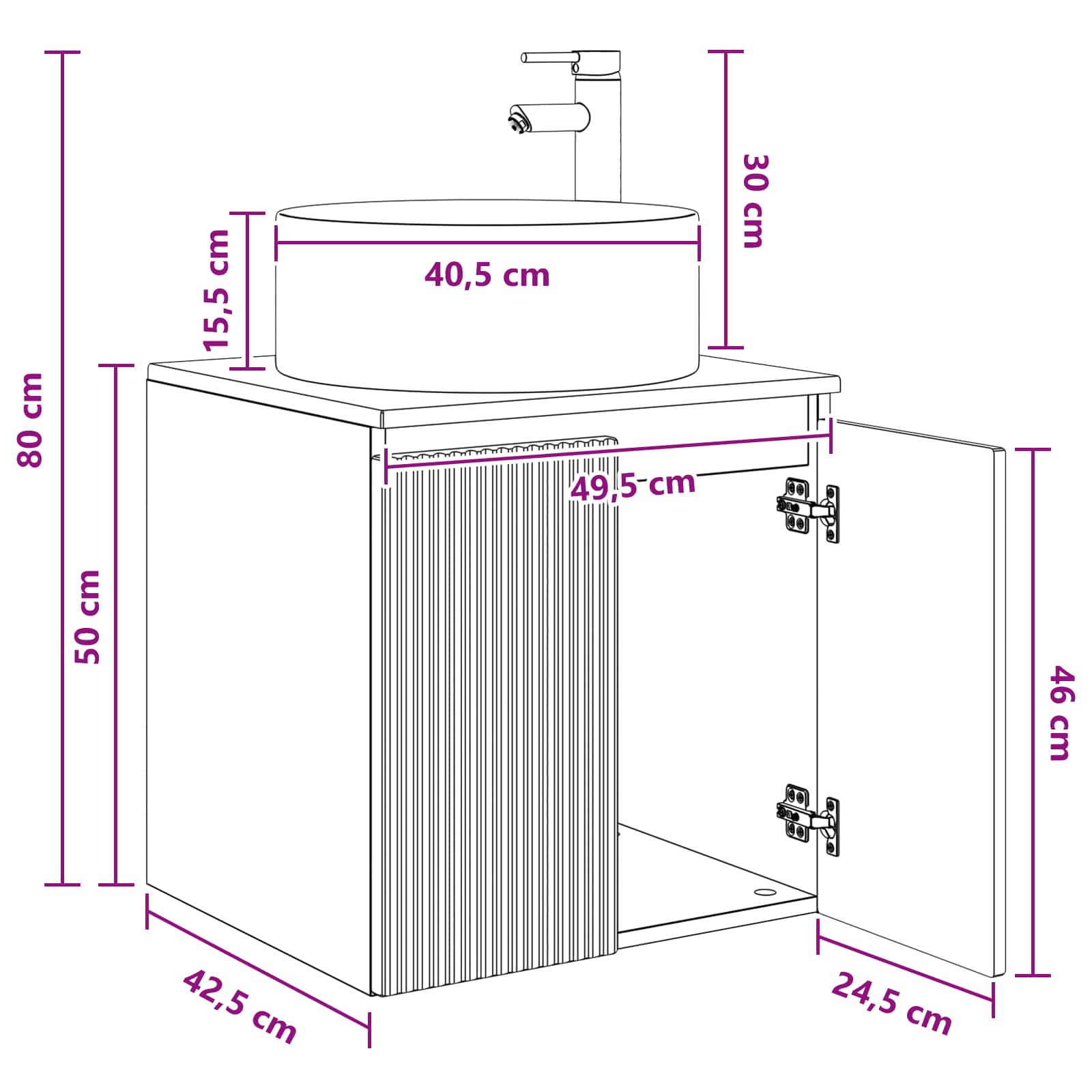 Umivaonik s policom za zid Staro drvo 49,5 x 44,5 x 65,5 cm