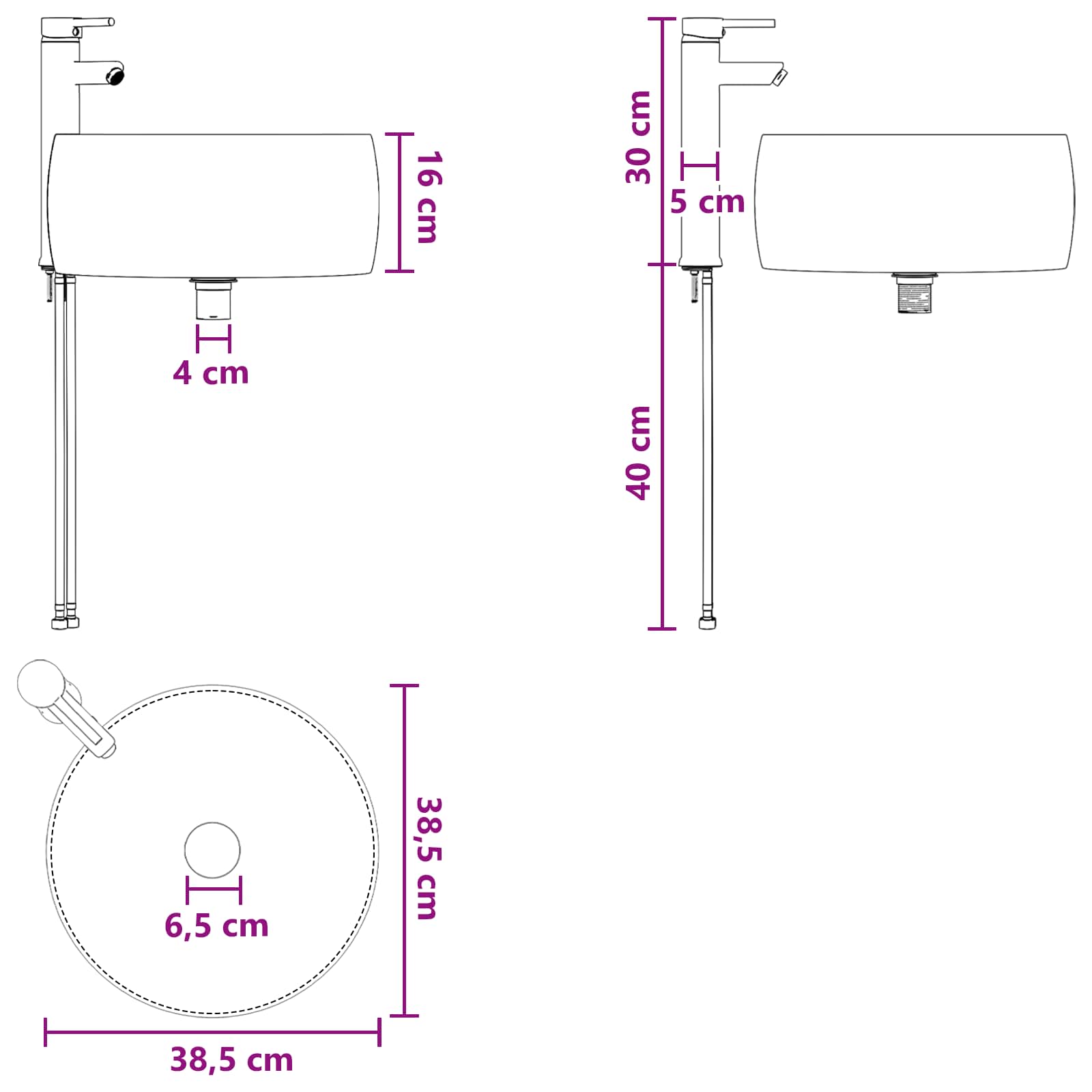 Umivaonik s policom za zid Bijela visokog sjaja