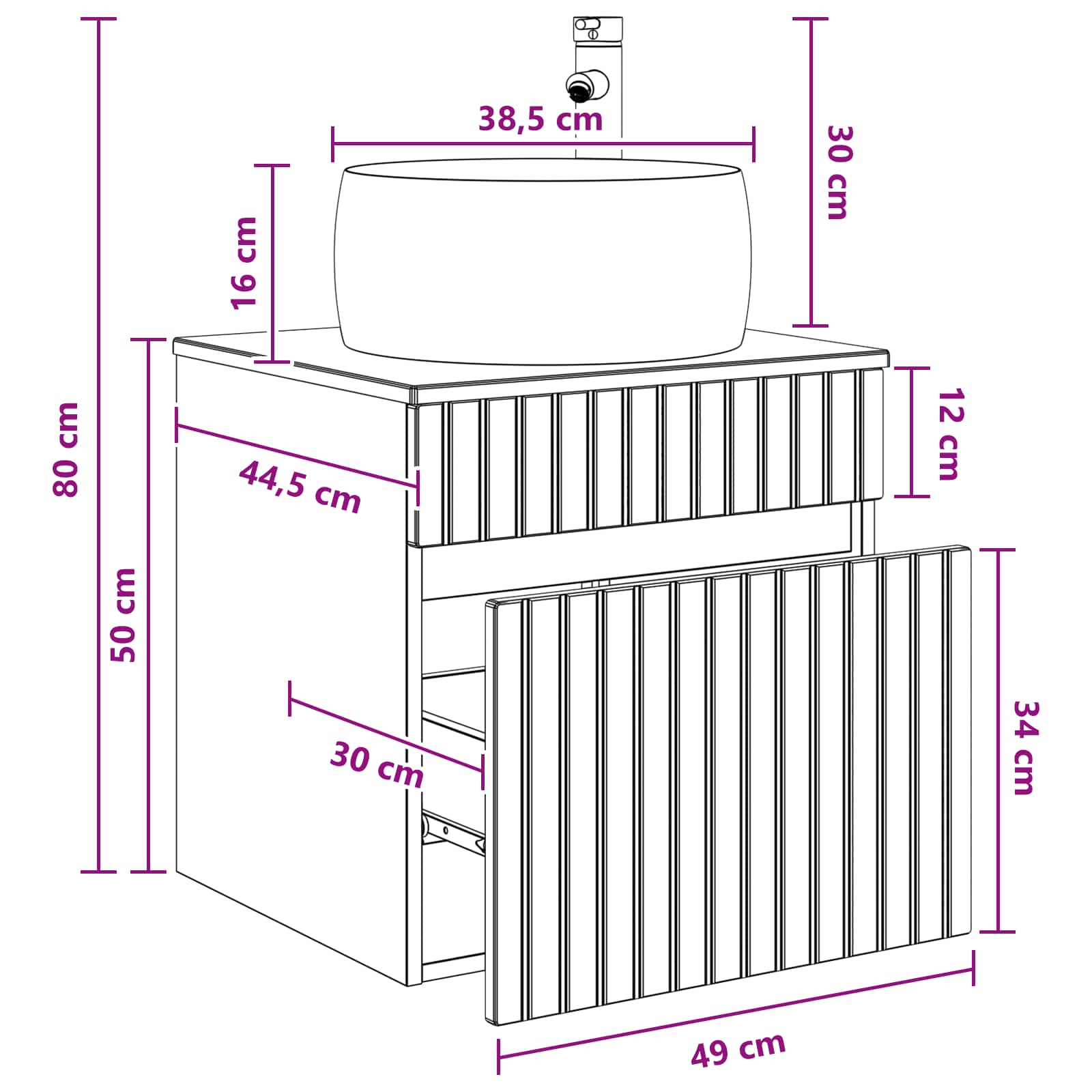 Umivaonik s policom za zid Staro drvo 49 x 44,5 x 66 cm