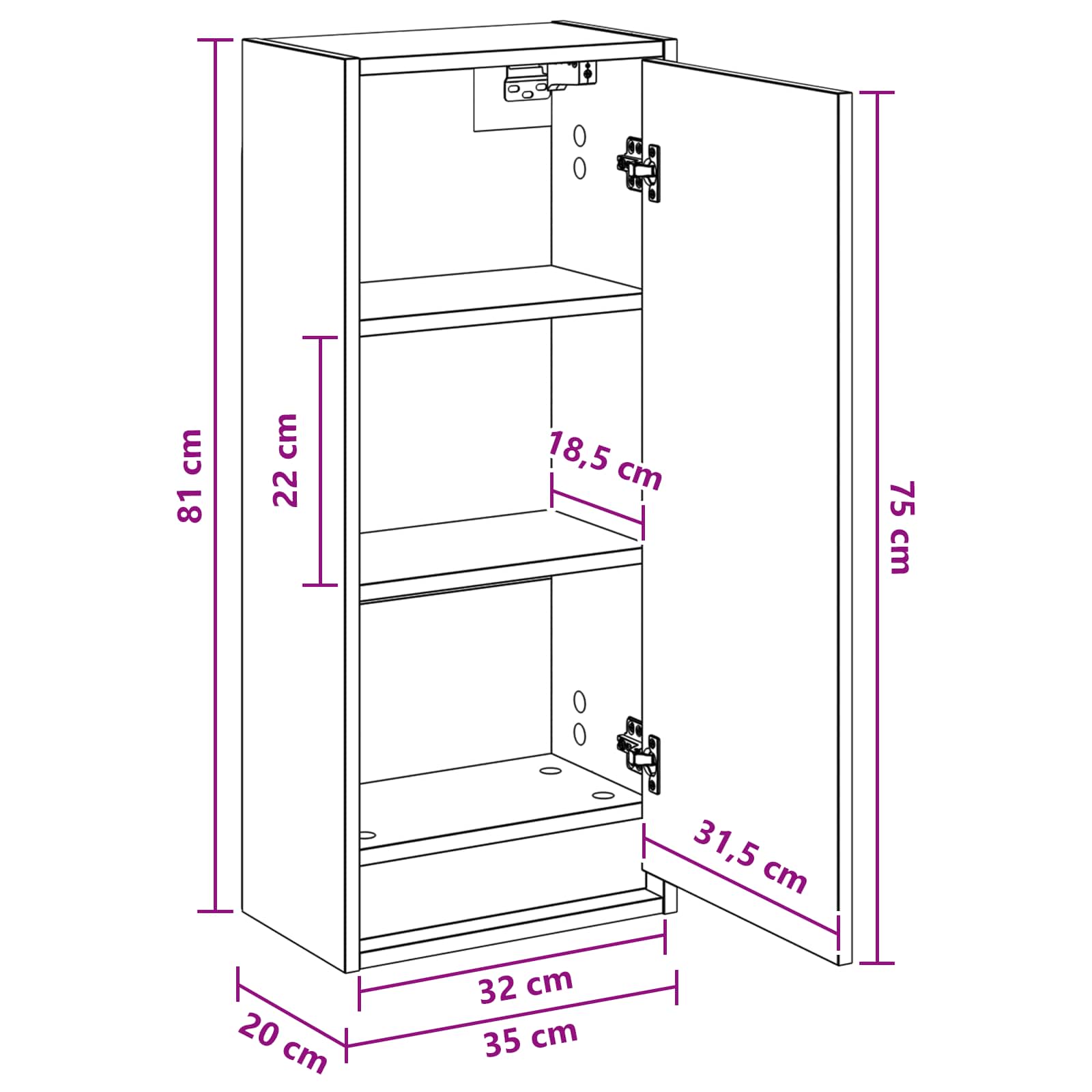 Umivaonik s policom za zid Hrast sonoma 35 x 20 x 81 cm