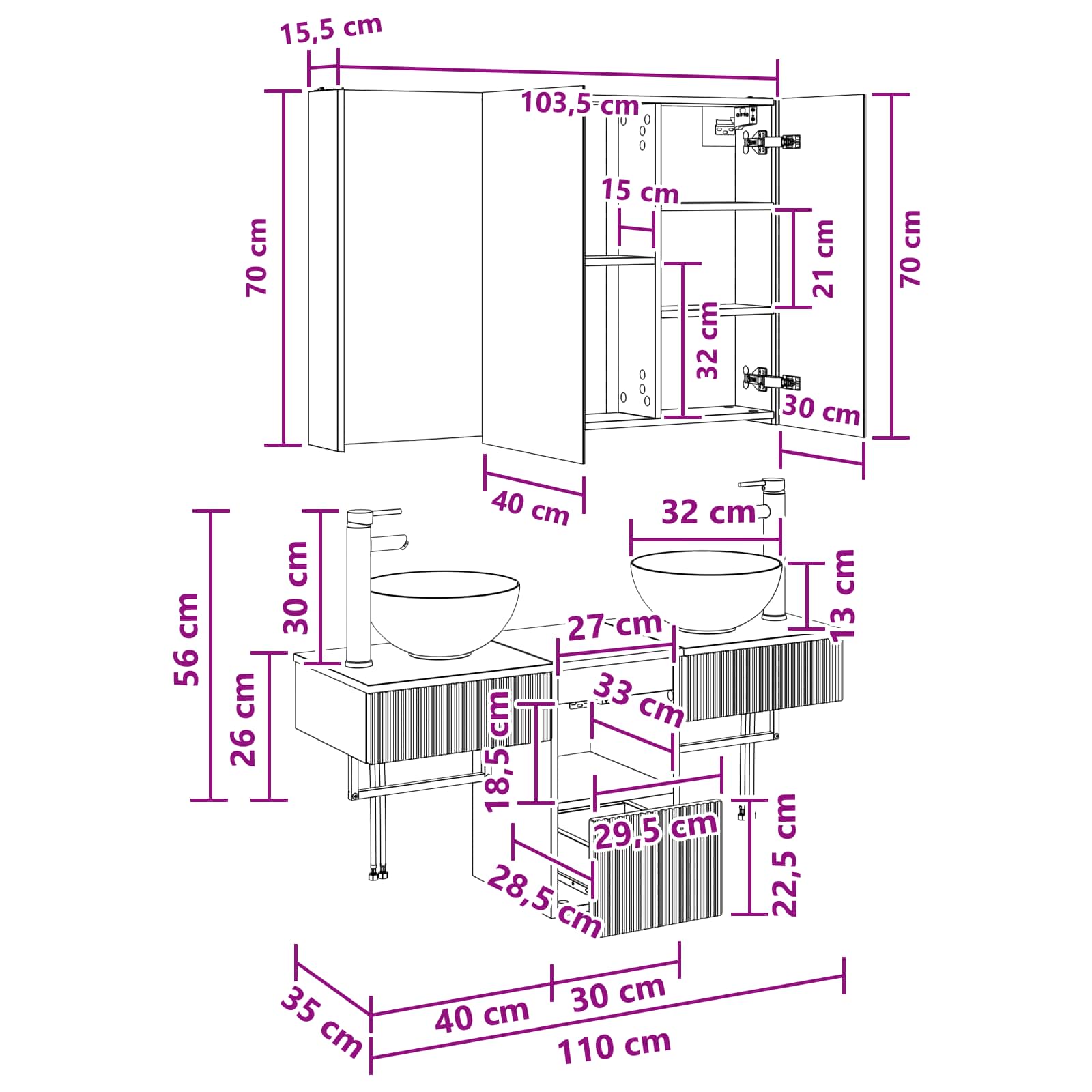 Set ormarića za kupaonicu 4 pcs Betonska siva