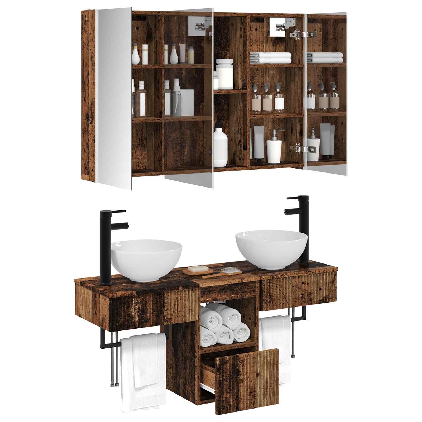 Set ormarića za kupaonicu 4 pcs Staro drvo 103,5 x 15,5 x 70 cm