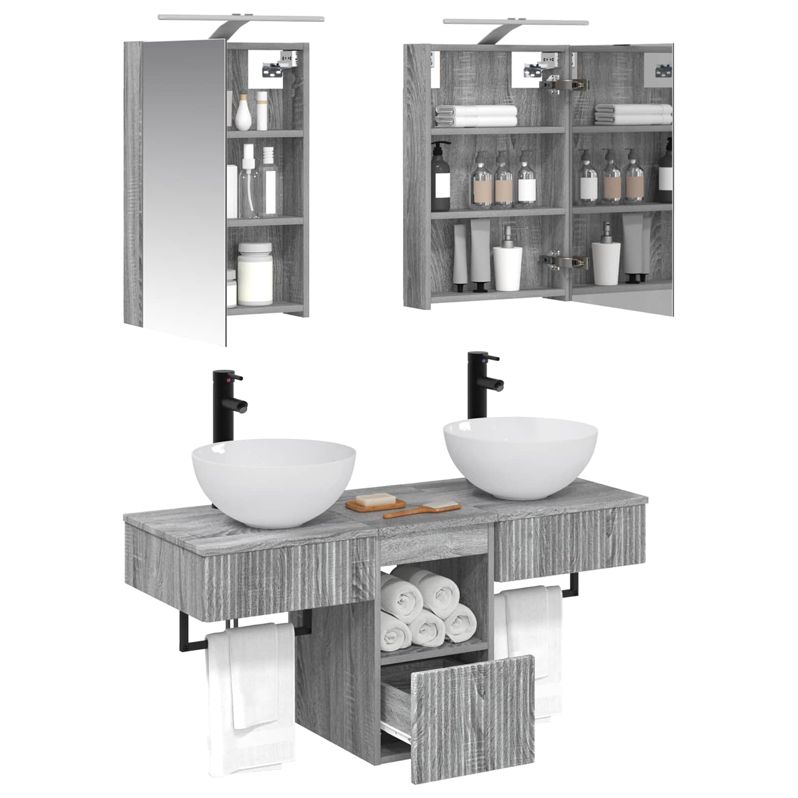 Set ormarića za kupaonicu 5 pcs Siva Sonoma 40 x 10,5 x 60,5 cm