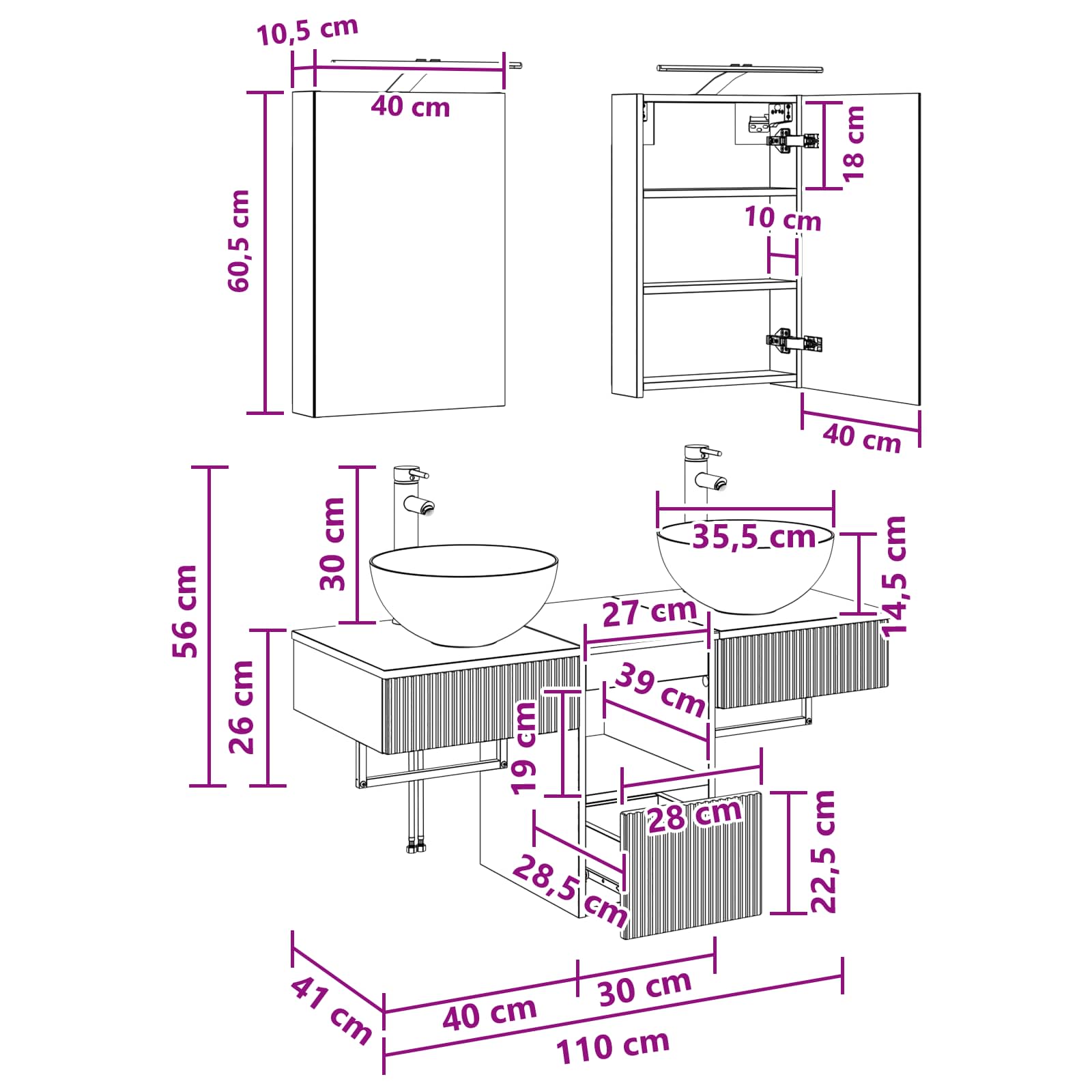 Set ormarića za kupaonicu 5 pcs Staro drvo 40 x 10,5 x 60,5 cm