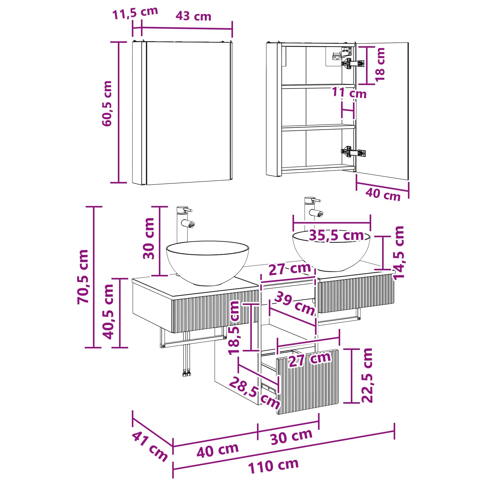 Set ormarića za kupaonicu 5 pcs Dimljeni hrast