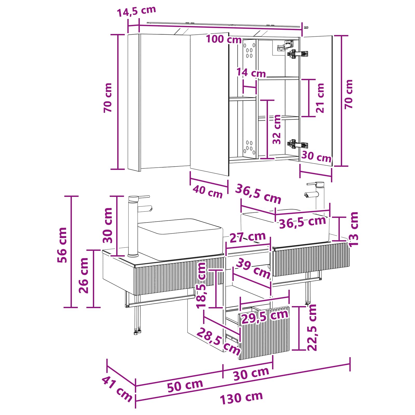 Set ormarića za kupaonicu 4 pcs Siva Sonoma 100 x 14,5 x 70 cm