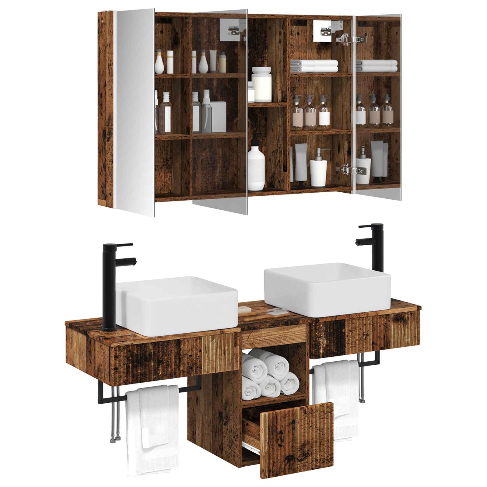 Set ormarića za kupaonicu 4 pcs Staro drvo 103,5 x 15,5 x 70 cm