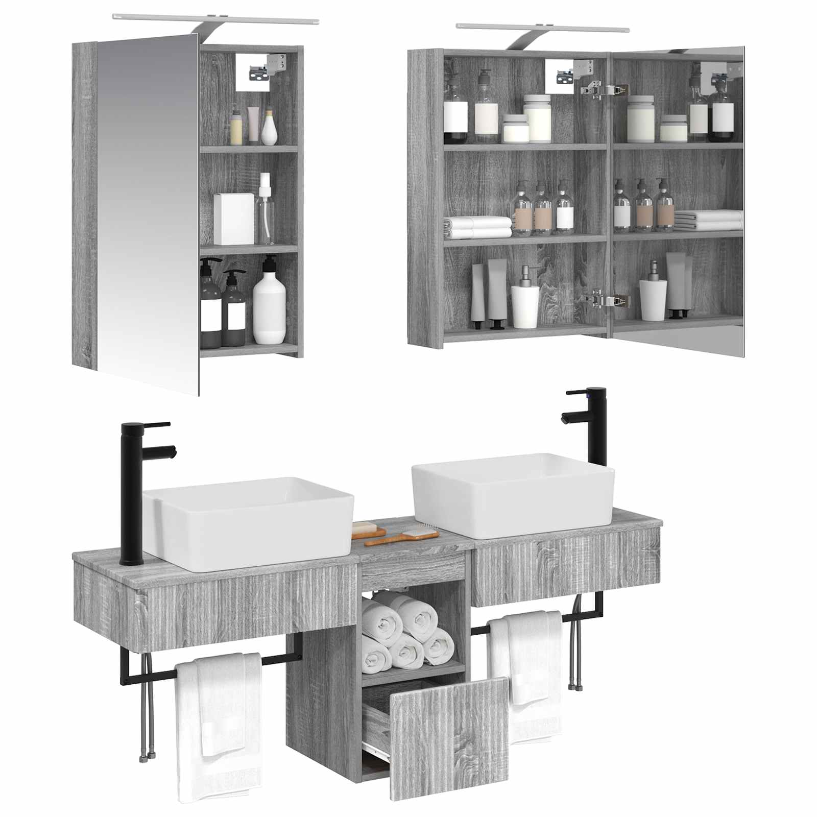 Set ormarića za kupaonicu 5 pcs Siva Sonoma 50 x 14,5 x 70 cm