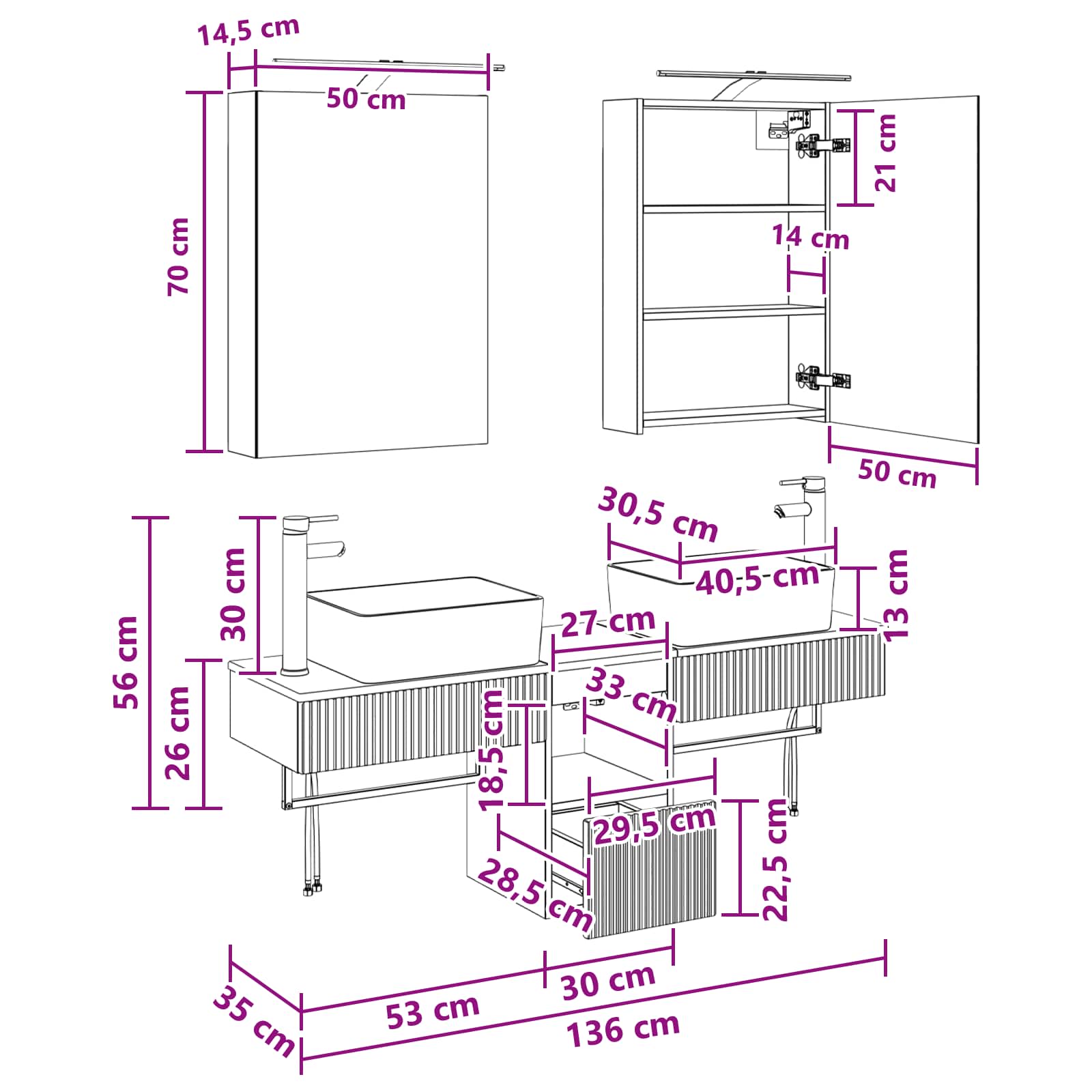 Set ormarića za kupaonicu 5 pcs Siva Sonoma 50 x 14,5 x 70 cm