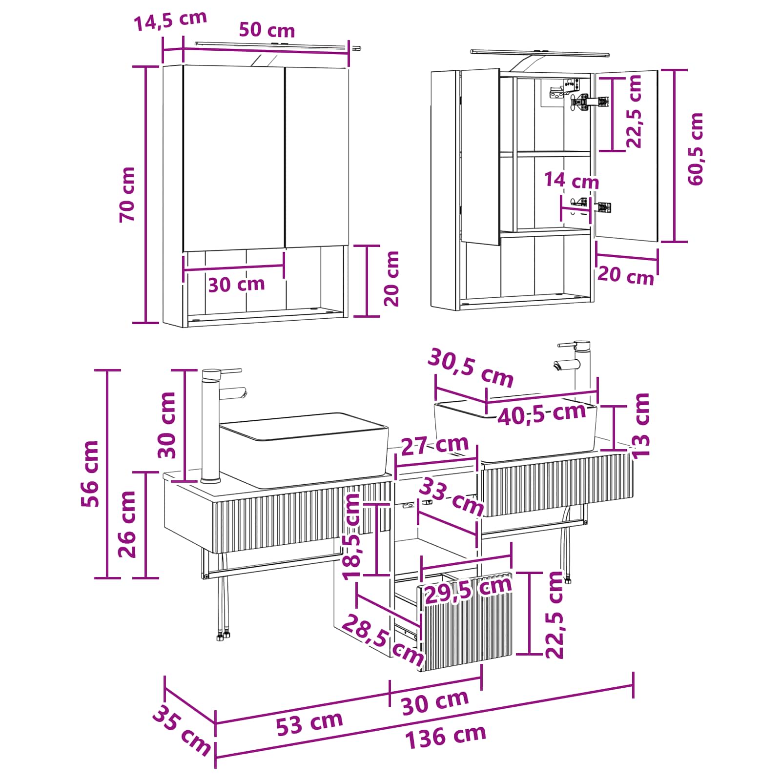 Set ormarića za kupaonicu 5 pcs Hrast sonoma 50 x 14,5 x 70 cm