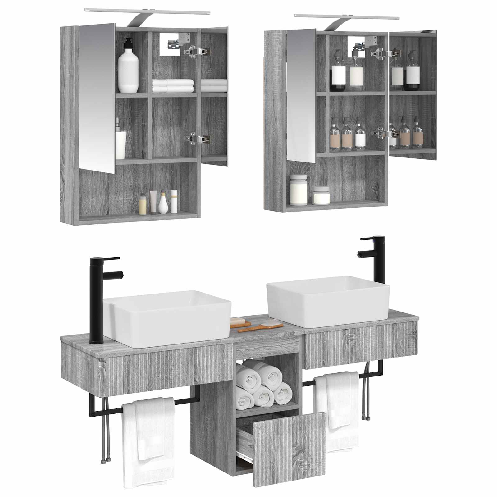 Set ormarića za kupaonicu 5 pcs Siva Sonoma 50 x 14,5 x 70 cm