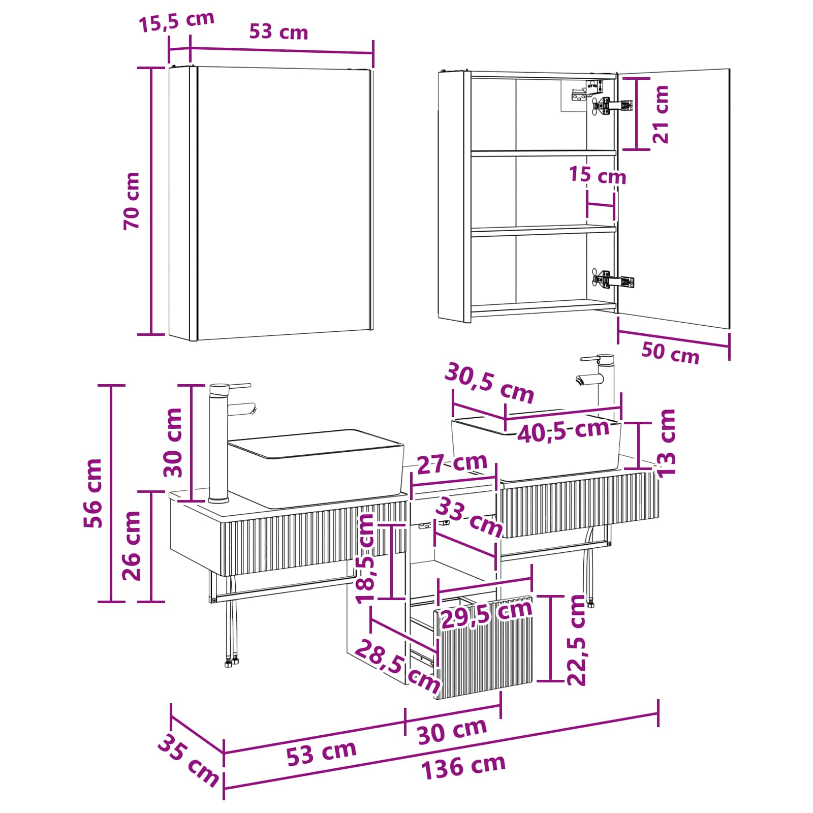 Set ormarića za kupaonicu 5 pcs Bijela 53 x 15,5 x 70 cm