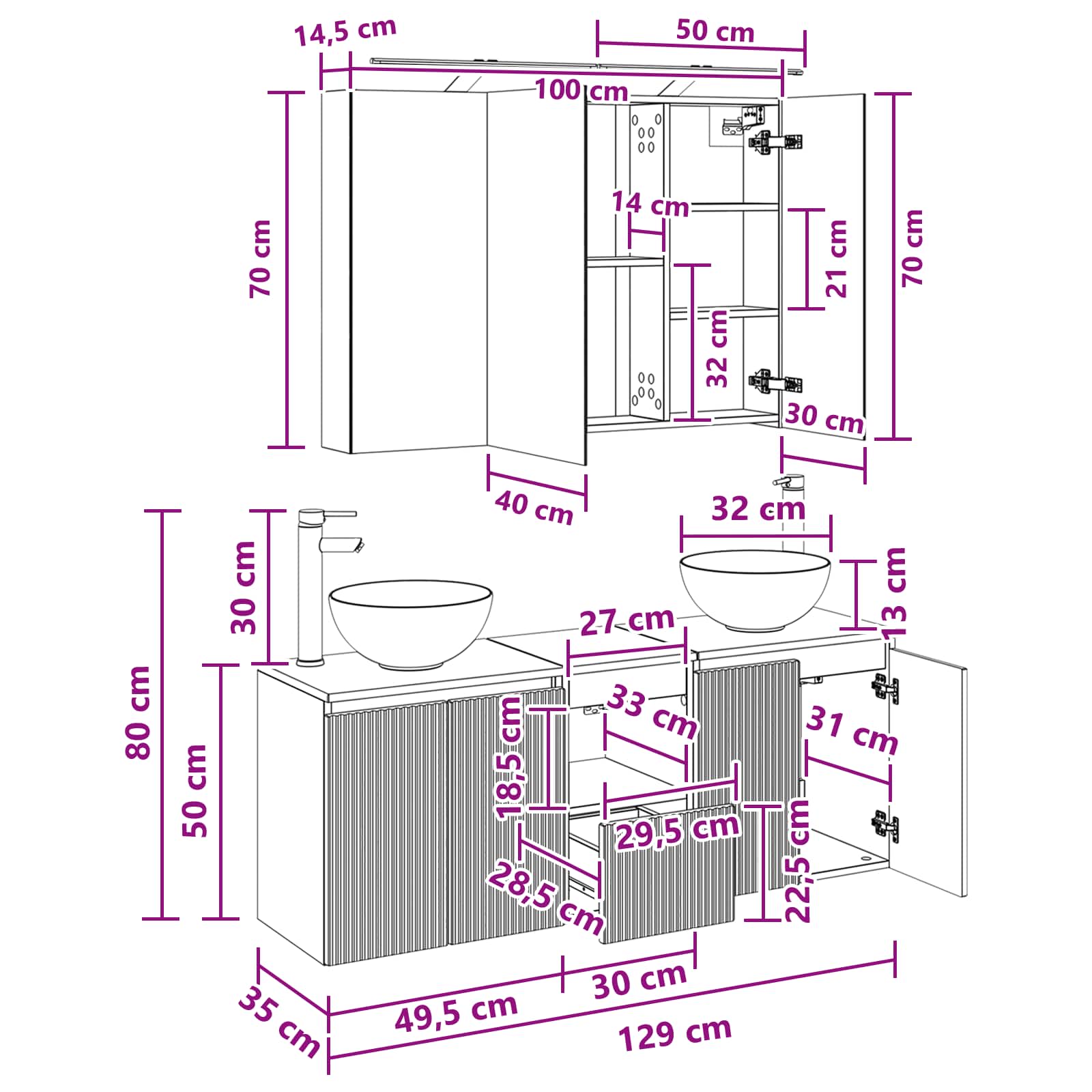 Set ormarića za kupaonicu 4 pcs Betonska siva