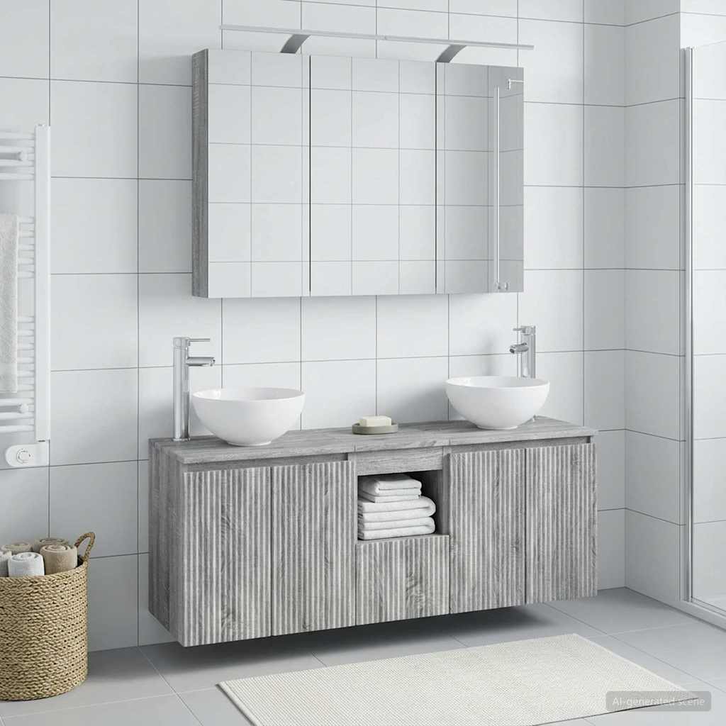 Set ormarića za kupaonicu 4 pcs Siva Sonoma 100 x 14,5 x 70 cm