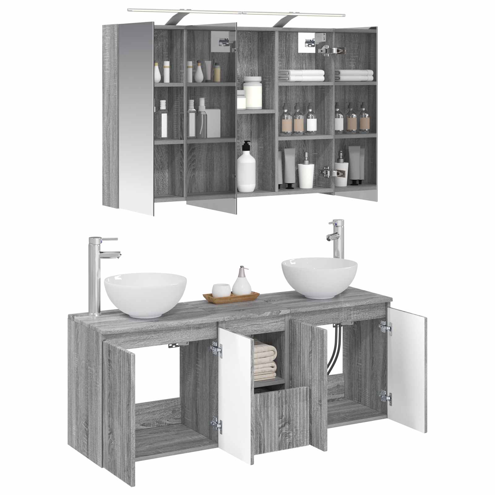 Set ormarića za kupaonicu 4 pcs Siva Sonoma 100 x 14,5 x 70 cm