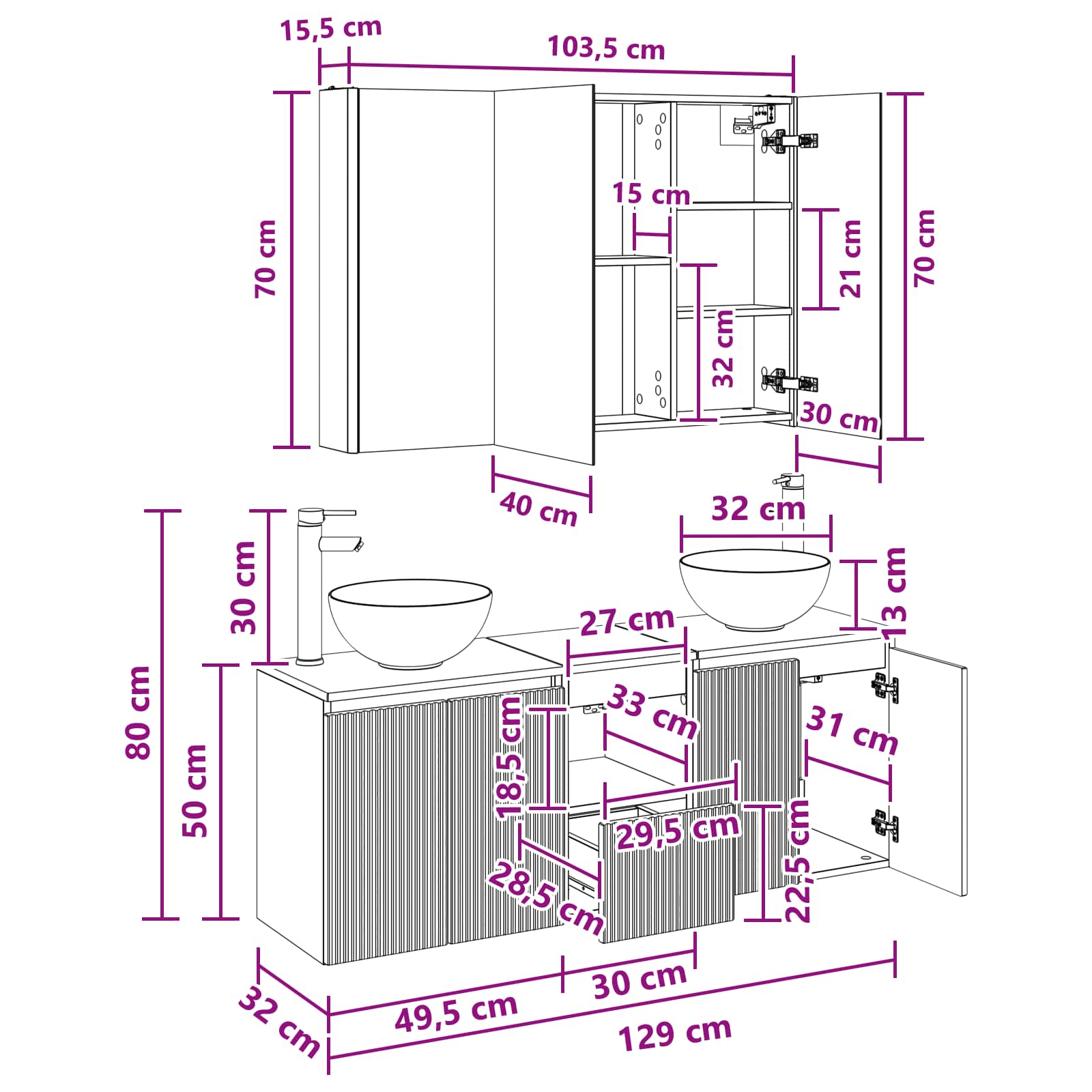Set ormarića za kupaonicu 4 pcs Betonska siva