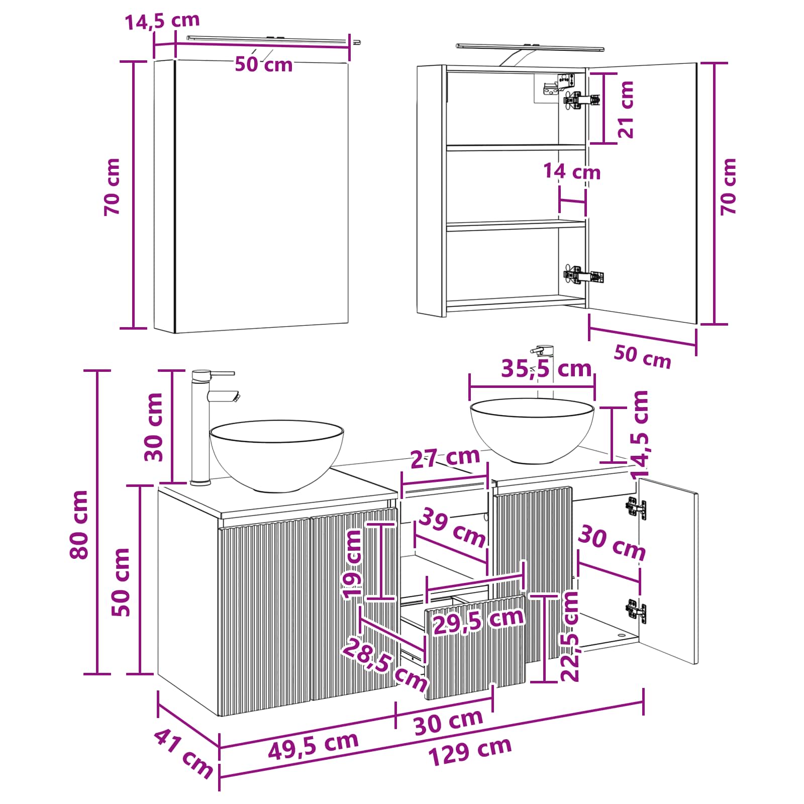 Set ormarića za kupaonicu 5 pcs Staro drvo 50 x 14,5 x 70 cm