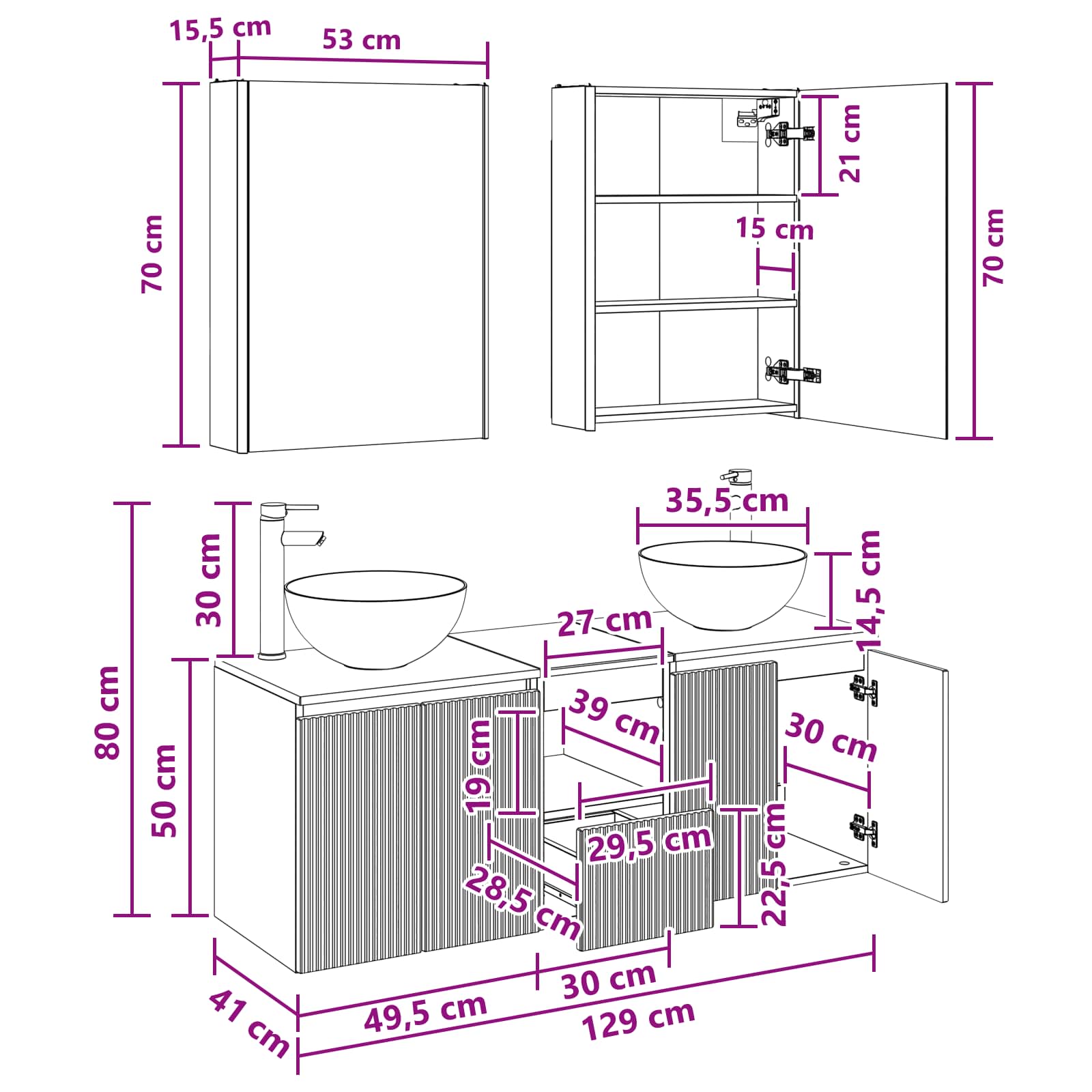 Set ormarića za kupaonicu 5 pcs Hrast sonoma 53 x 15,5 x 70 cm
