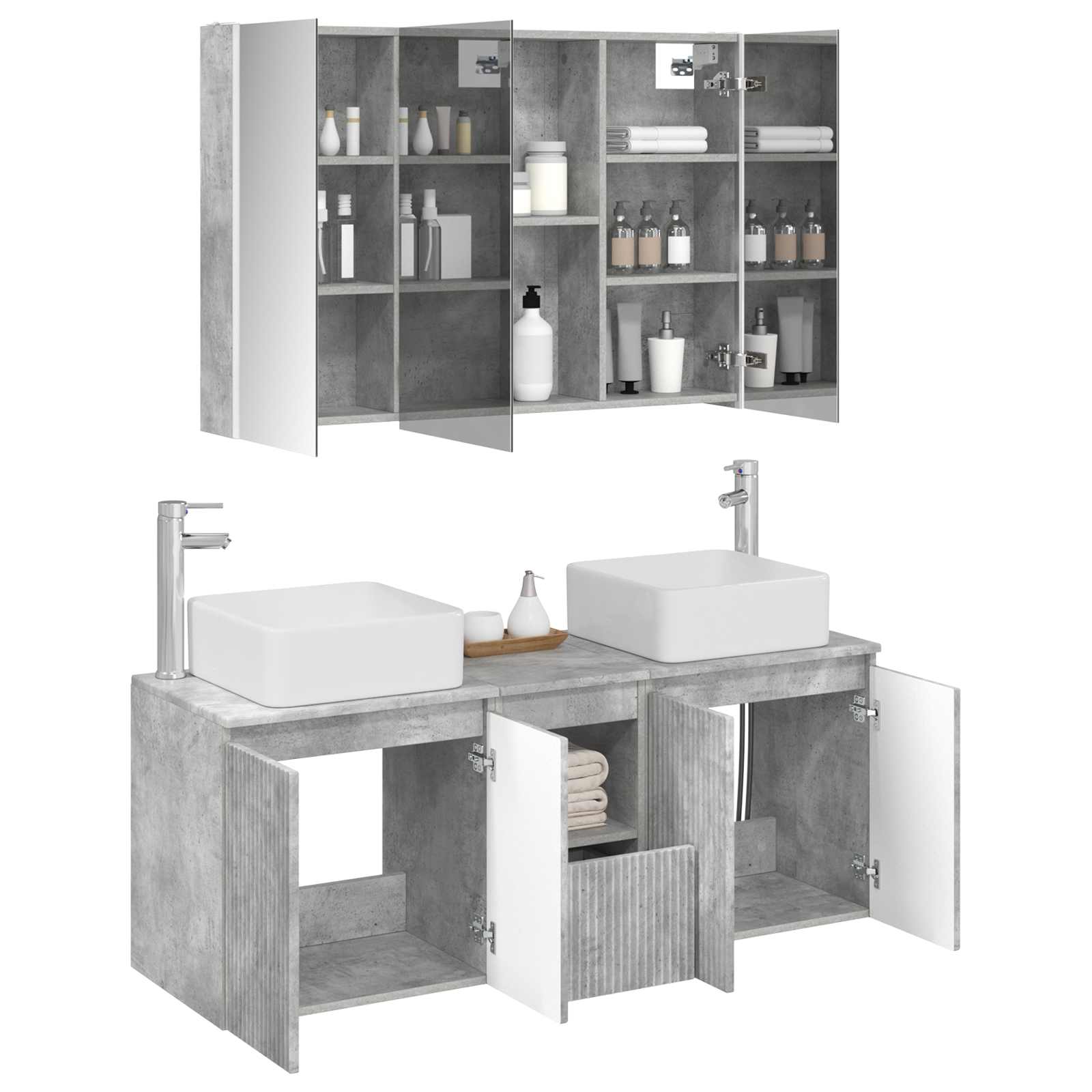 Set ormarića za kupaonicu 4 pcs Betonska siva Konstruirano drvo