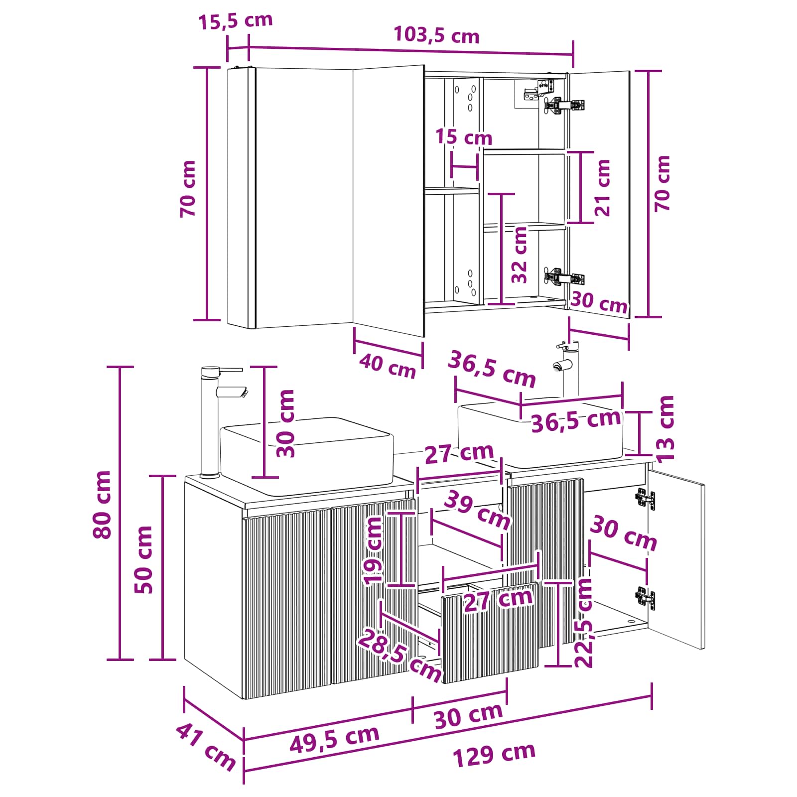 Set ormarića za kupaonicu 4 pcs Betonska siva Konstruirano drvo
