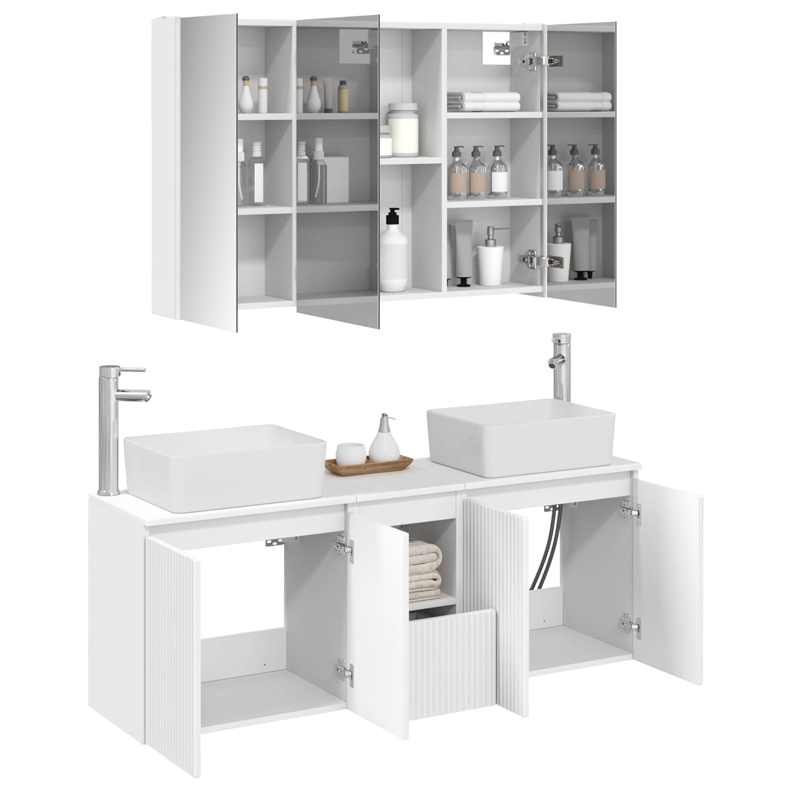 Set ormarića za kupaonicu 4 pcs Bijela Konstruirano drvo