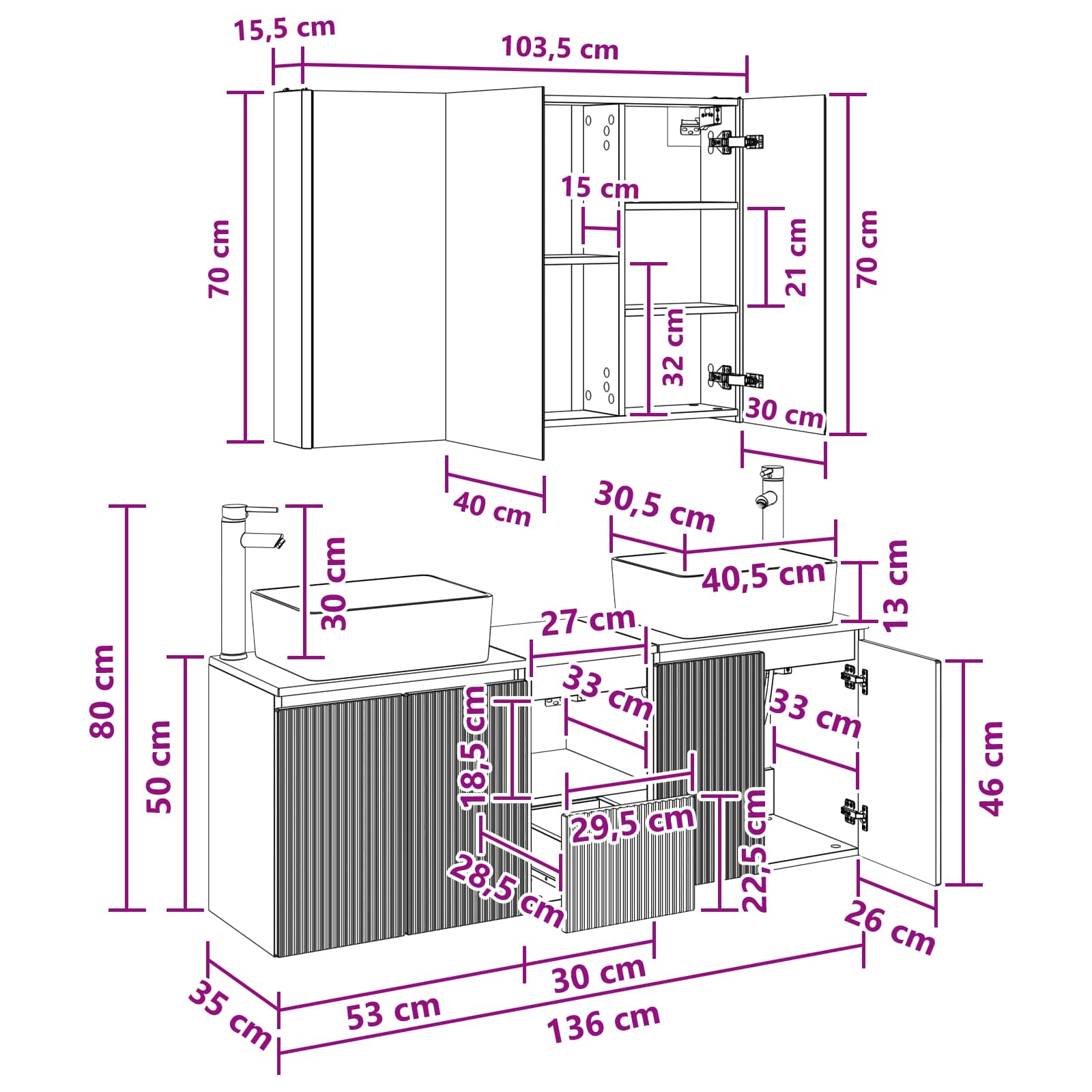 Set ormarića za kupaonicu 4 pcs Betonska siva Konstruirano drvo