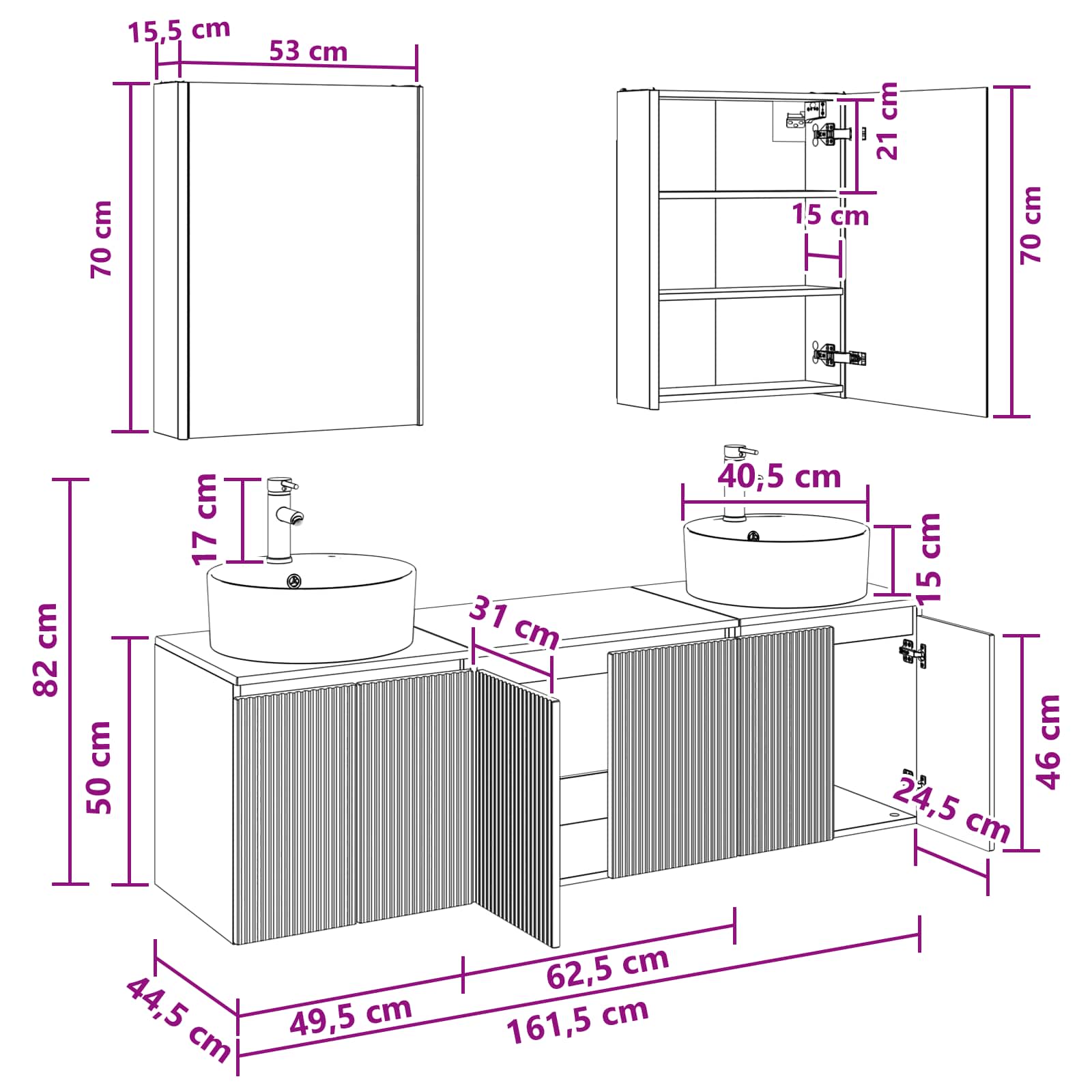 Set ormarića za kupaonicu 5 pcs Bijela Konstruirano drvo