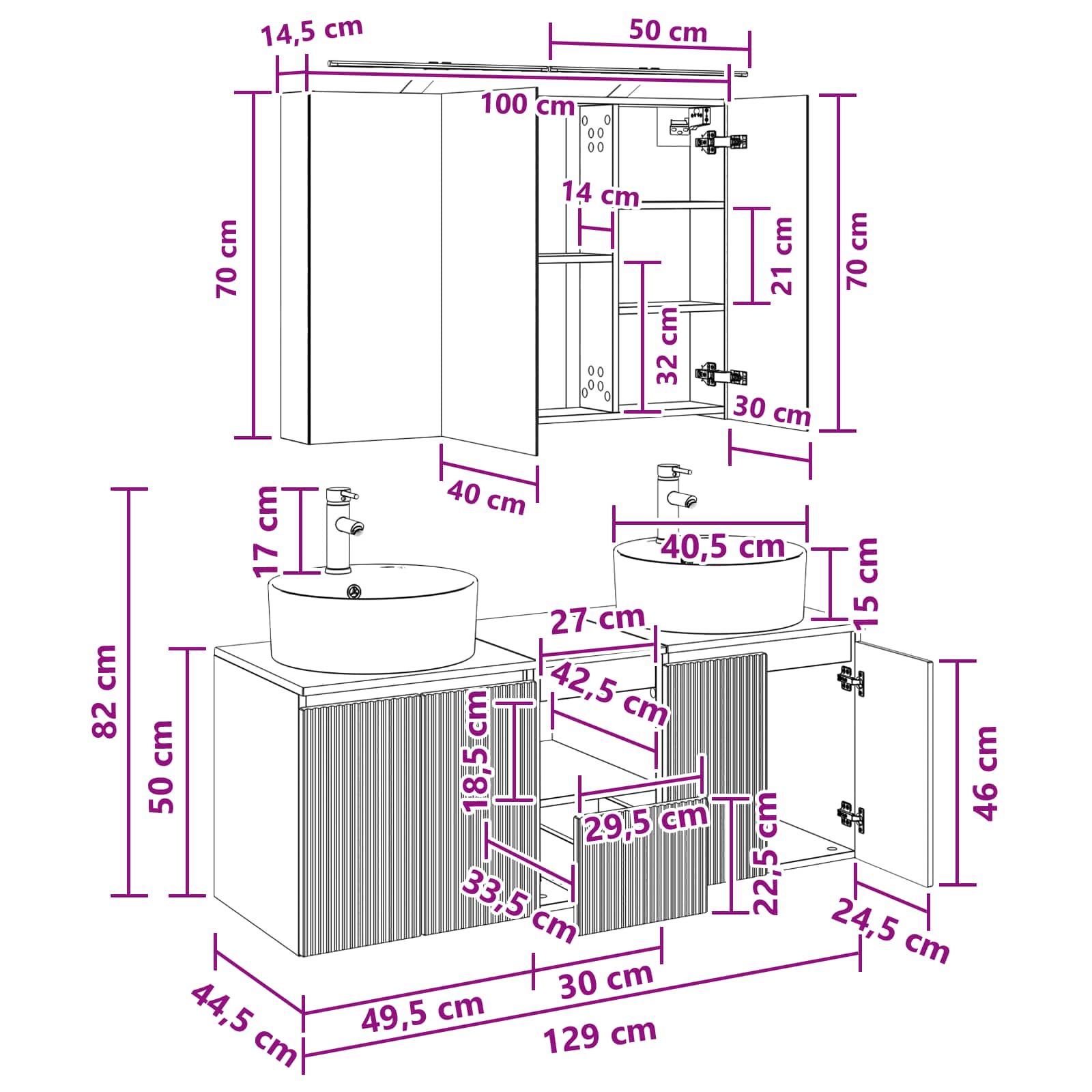 Set ormarića za kupaonicu 4 pcs Betonska siva Konstruirano drvo