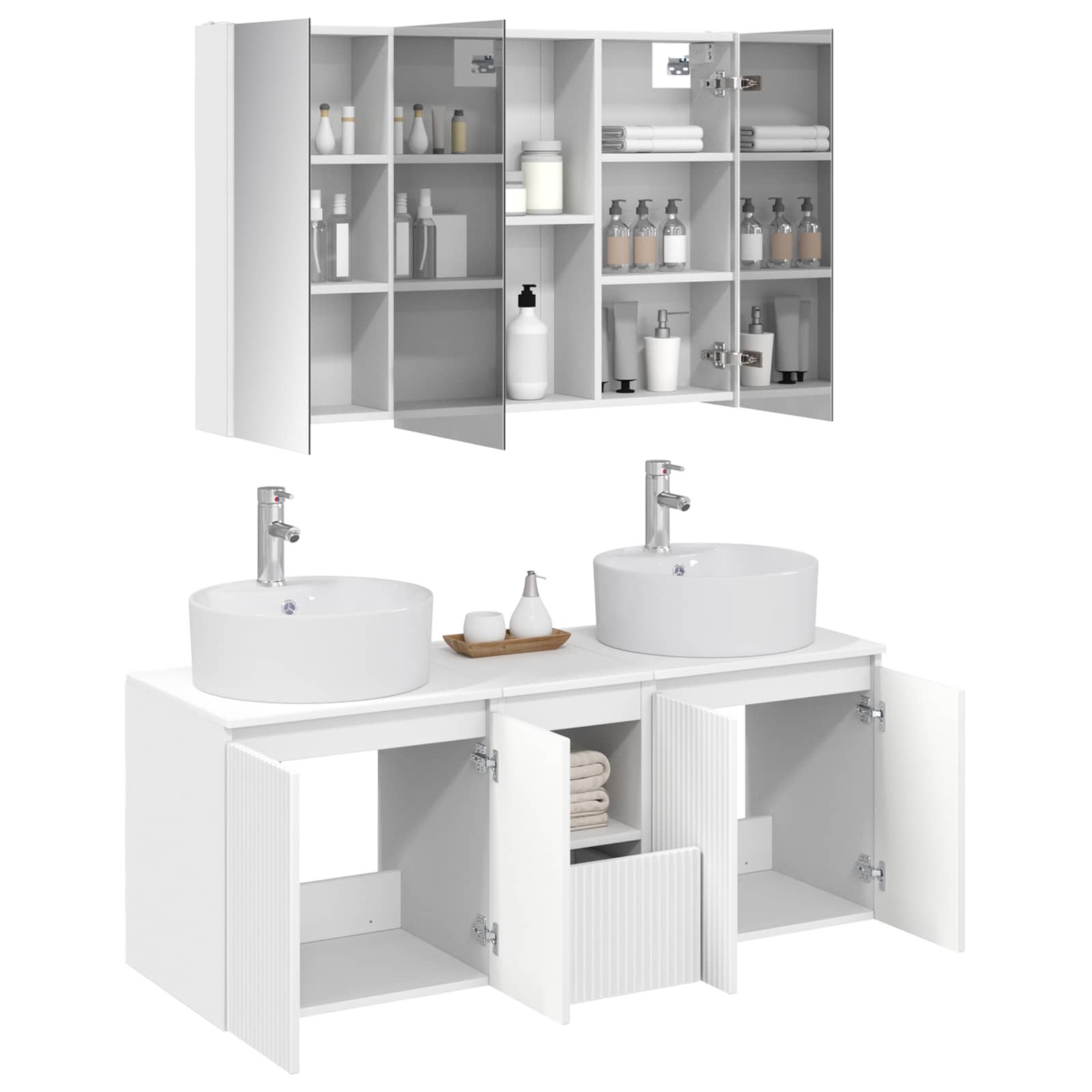 Set ormarića za kupaonicu 4 pcs Bijela Konstruirano drvo