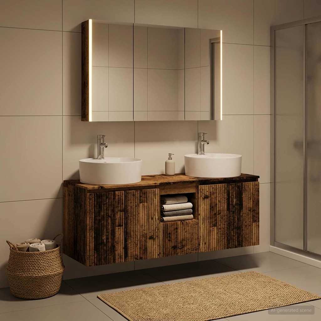 Set ormarića za kupaonicu 4 pcs Staro drvo Konstruirano drvo