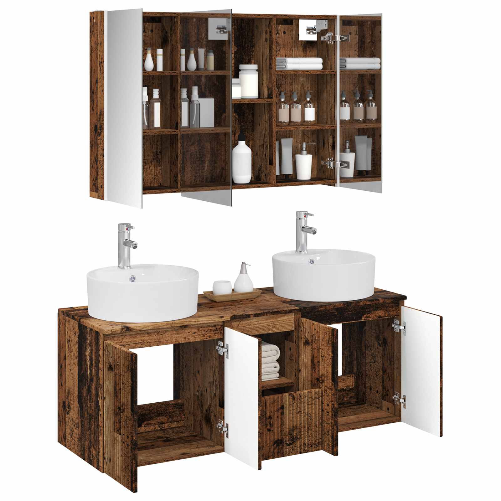 Set ormarića za kupaonicu 4 pcs Staro drvo Konstruirano drvo