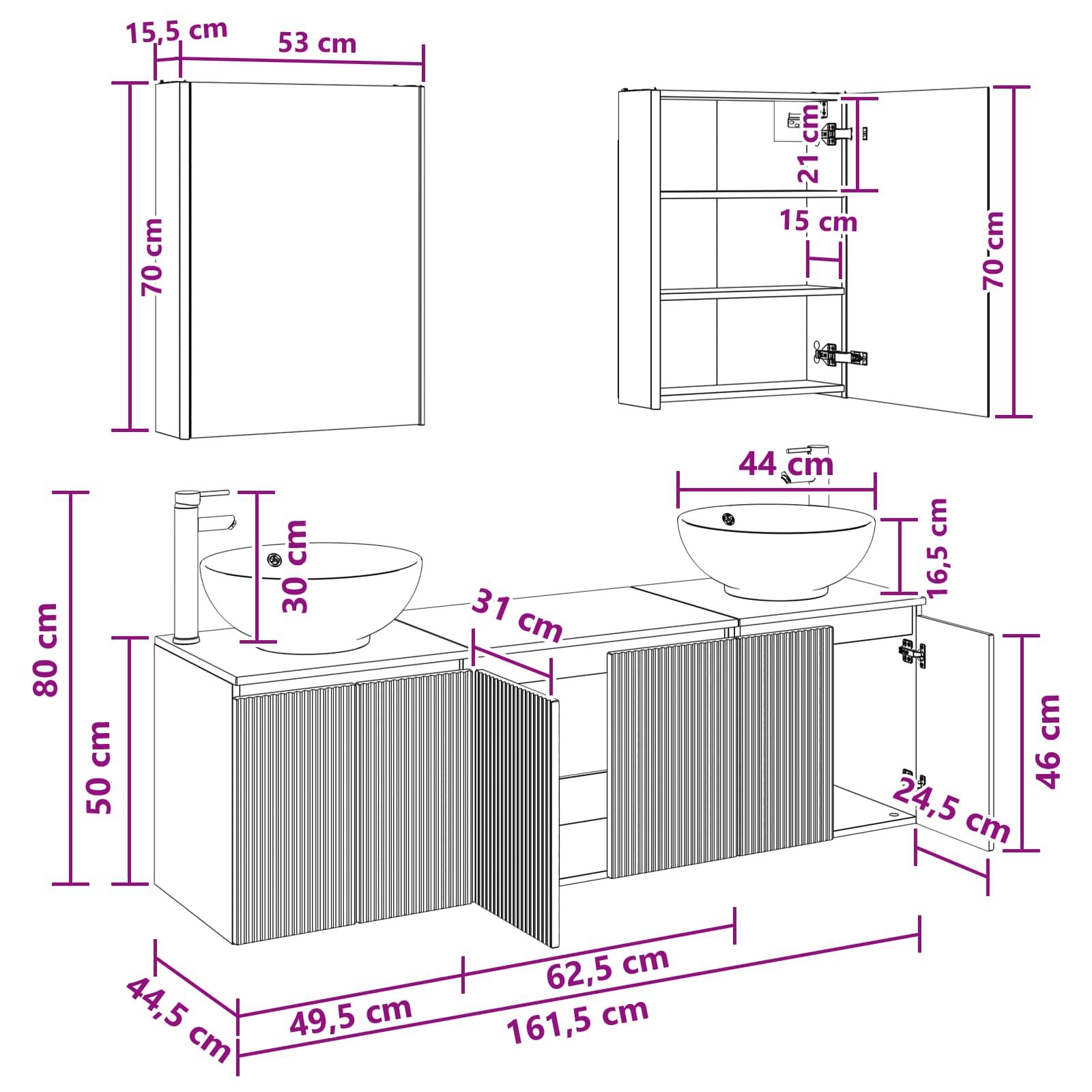 Set ormarića za kupaonicu 5 pcs Bijela Konstruirano drvo